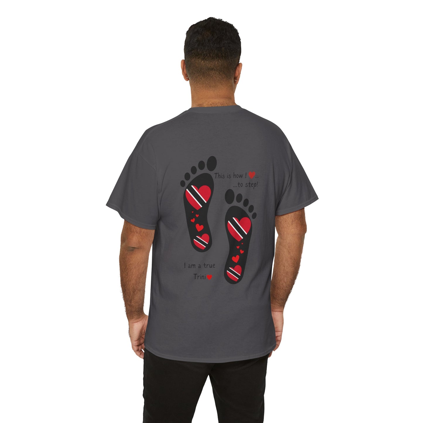 Introducing LoveJustJules's Exclusive Trinidad & Tobago Heart-Shaped Flags Footprint Tee - Trini flags in footprints. Gift Idea.