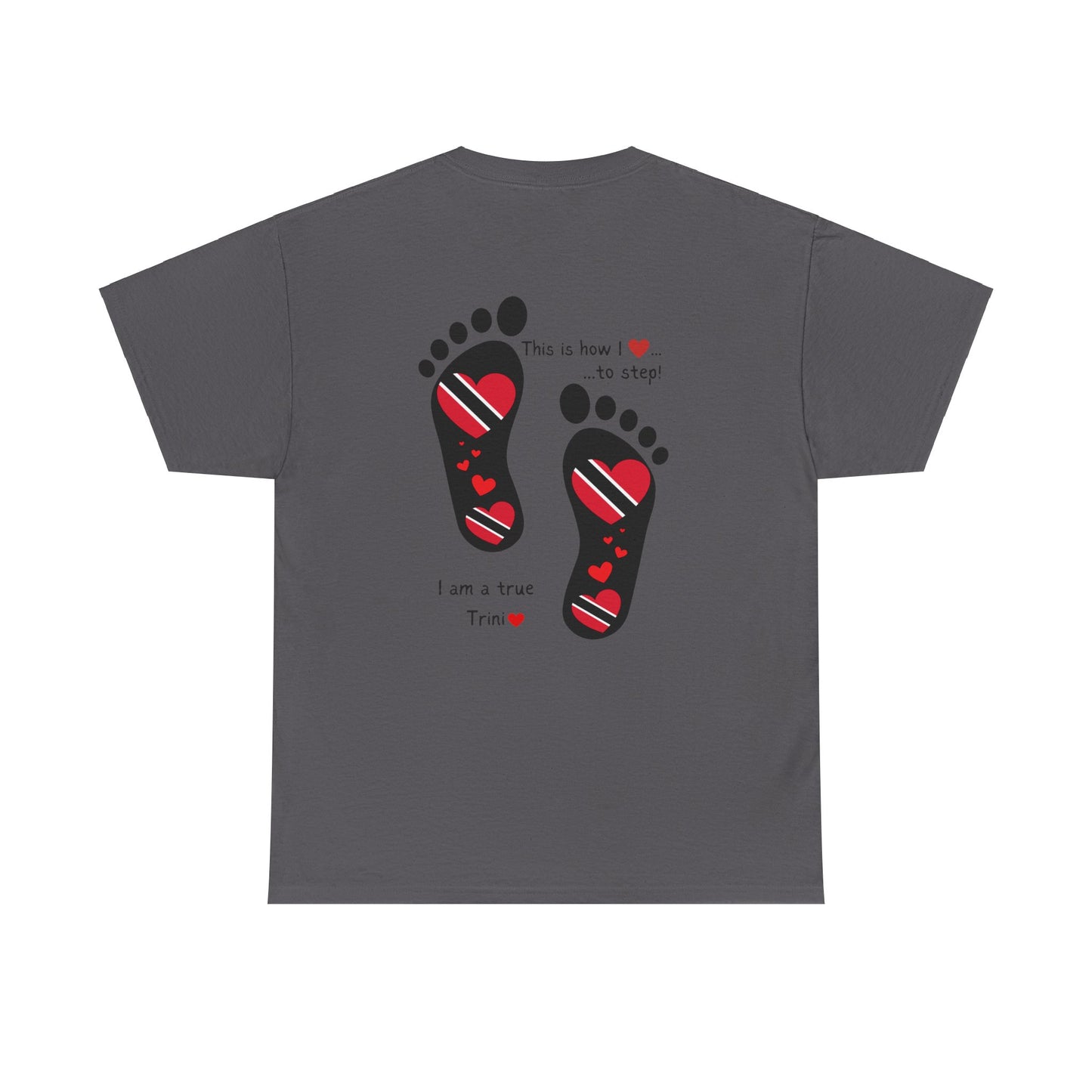 Introducing LoveJustJules's Exclusive Trinidad & Tobago Heart-Shaped Flags Footprint Tee - Trini flags in footprints. Gift Idea.
