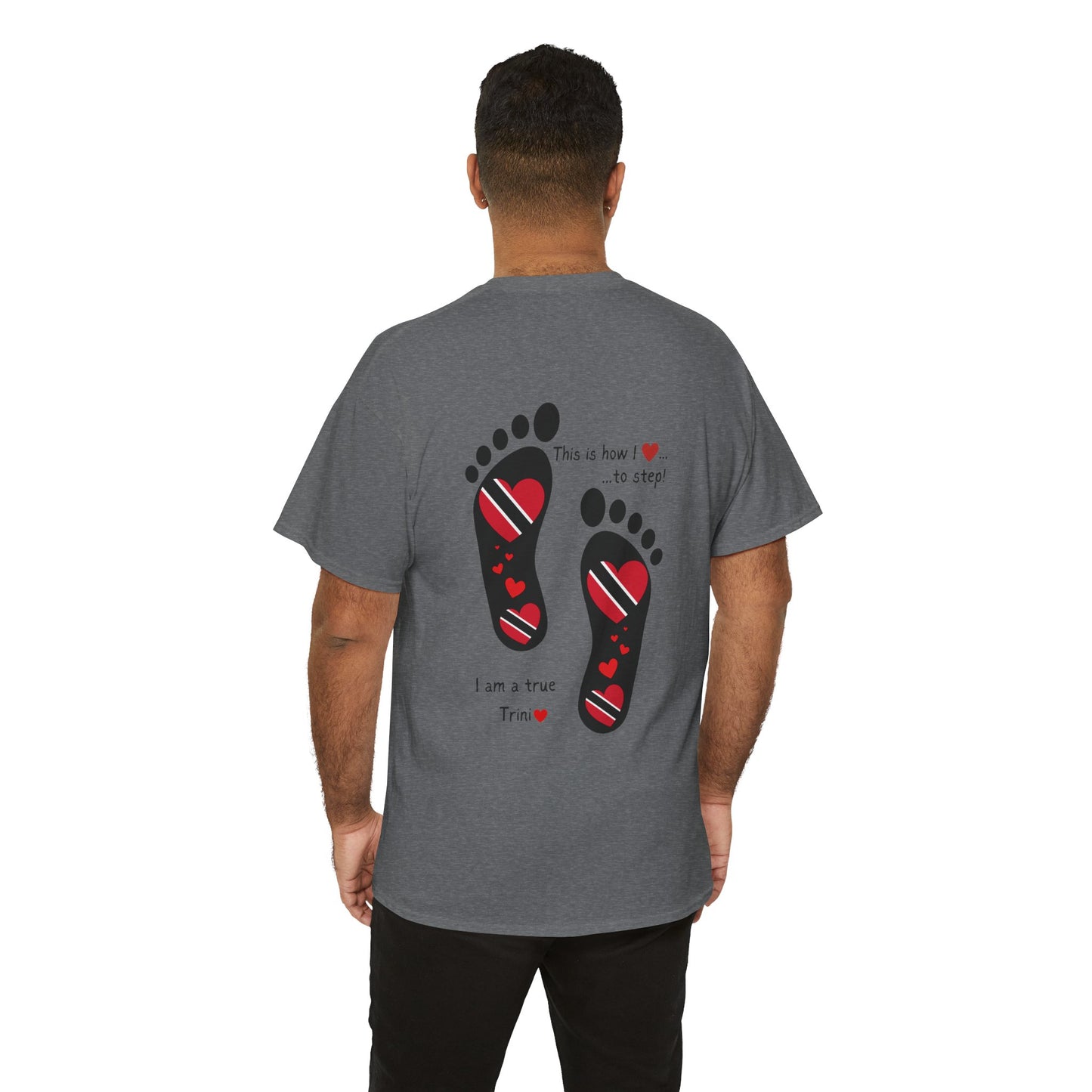 Introducing LoveJustJules's Exclusive Trinidad & Tobago Heart-Shaped Flags Footprint Tee - Trini flags in footprints. Gift Idea.