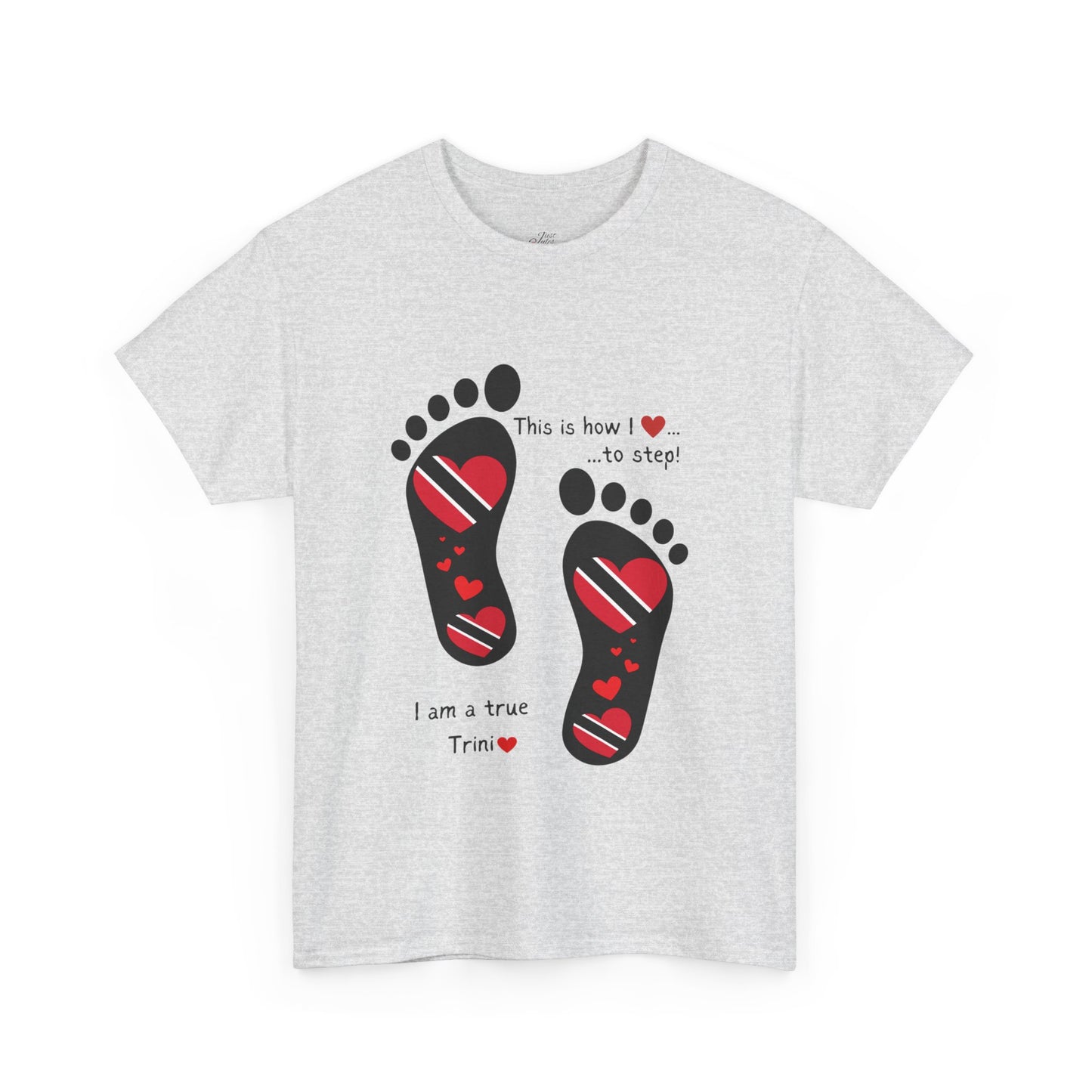 Introducing LoveJustJules's Exclusive Trinidad & Tobago Heart-Shaped Flags Footprint Tee - Trini flags in footprints. Gift Idea.