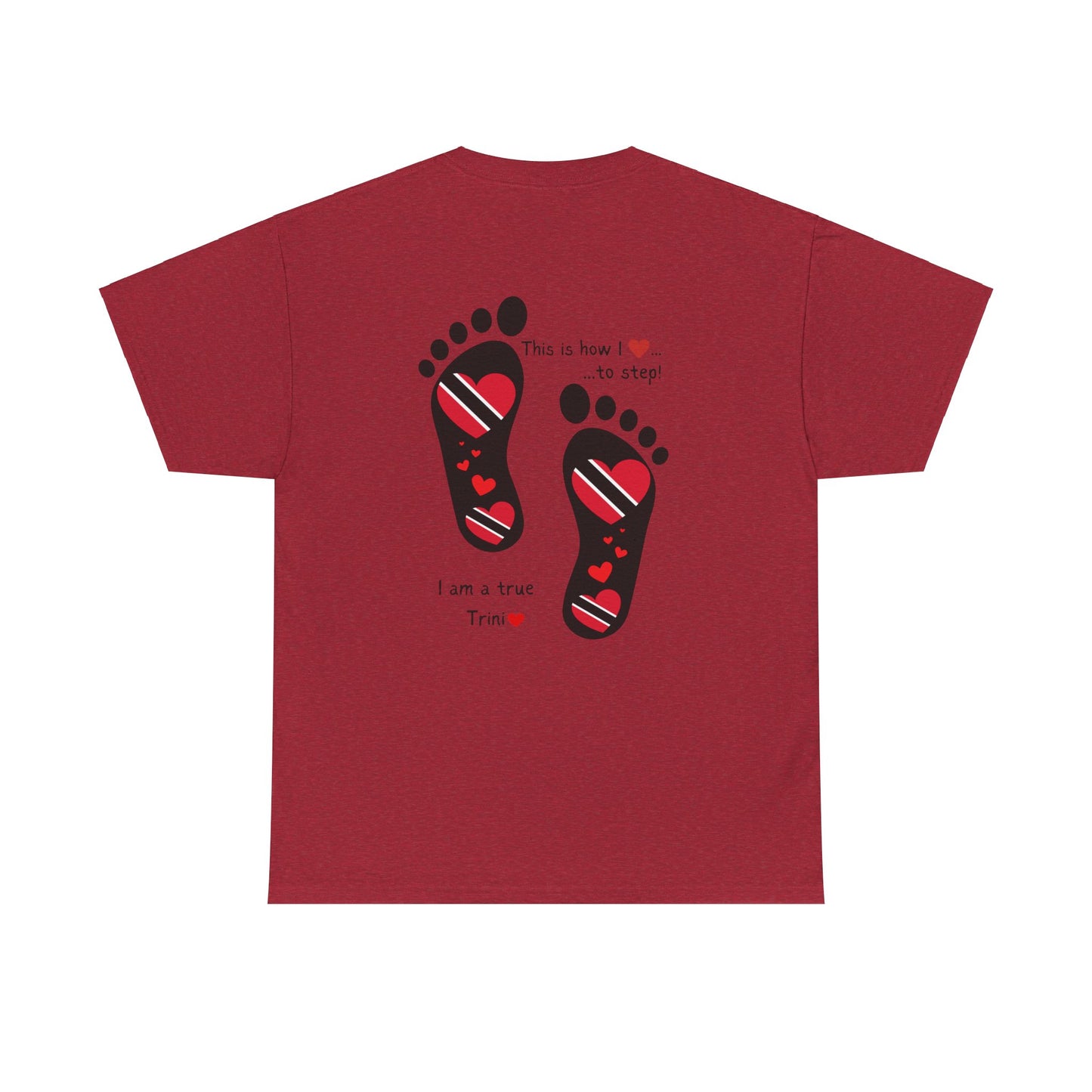 Introducing LoveJustJules's Exclusive Trinidad & Tobago Heart-Shaped Flags Footprint Tee - Trini flags in footprints. Gift Idea.