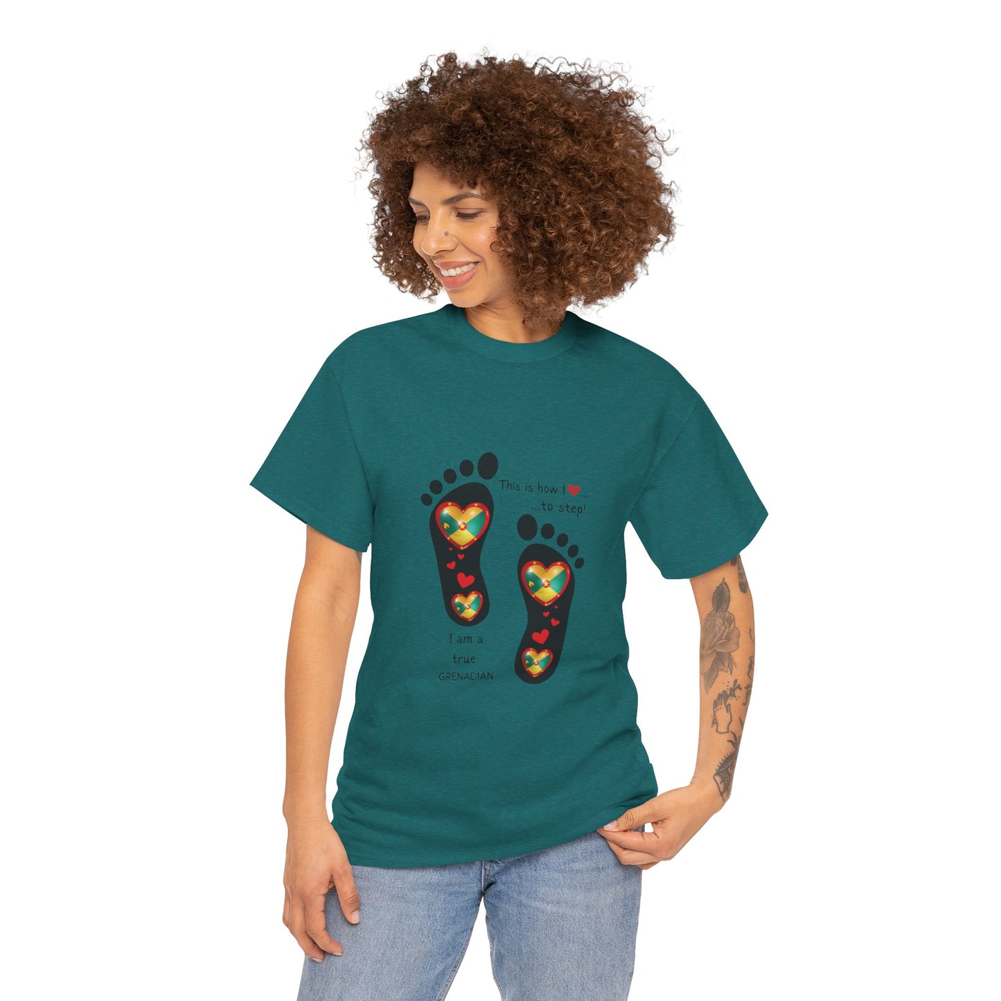 Unisex Heavy Cotton Tee - LoveJustJules Grenadian Heart Flag Tee - Gift Idea