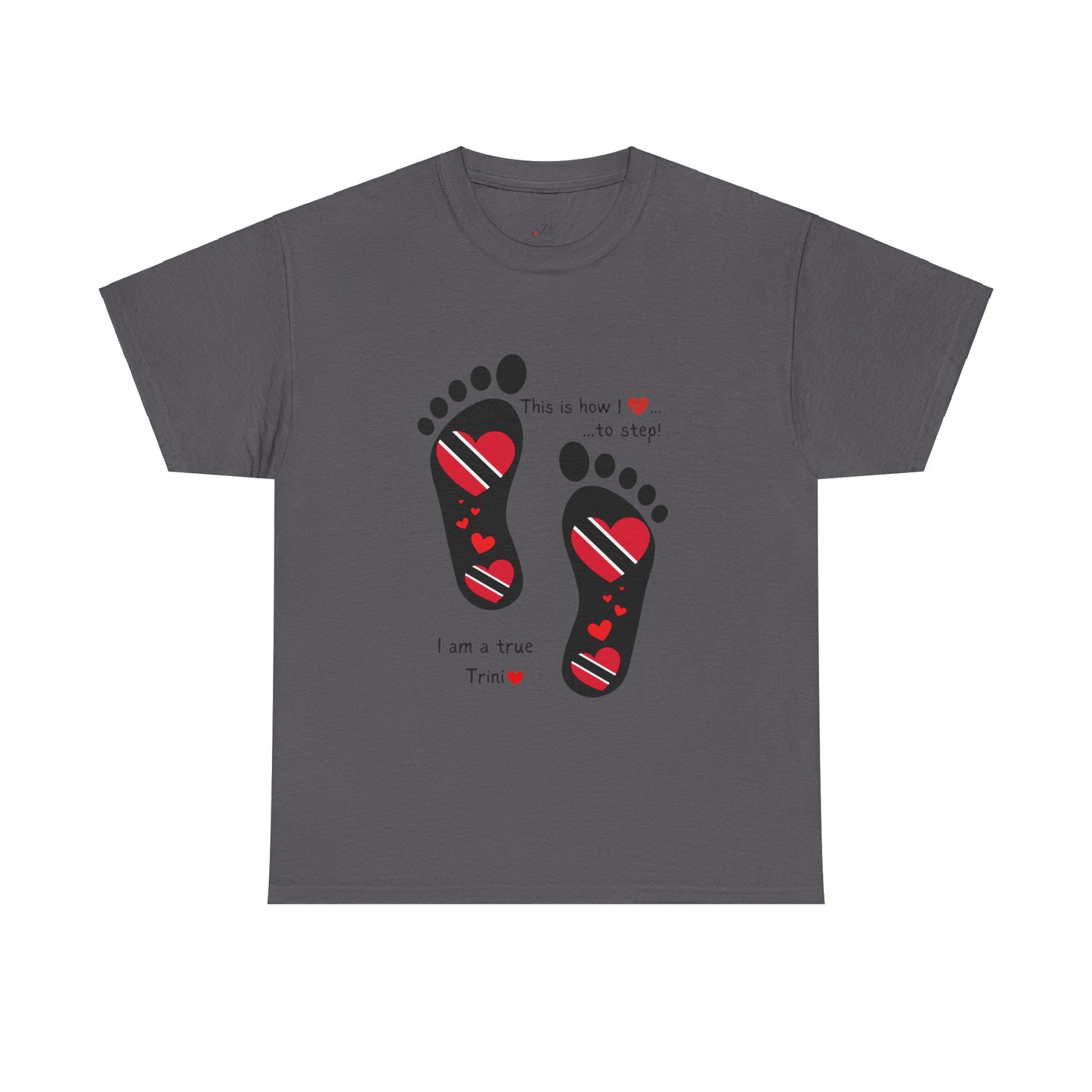Introducing LoveJustJules's Exclusive Trinidad & Tobago Heart-Shaped Flags Footprint Tee - Trini flags in footprints. Gift Idea.