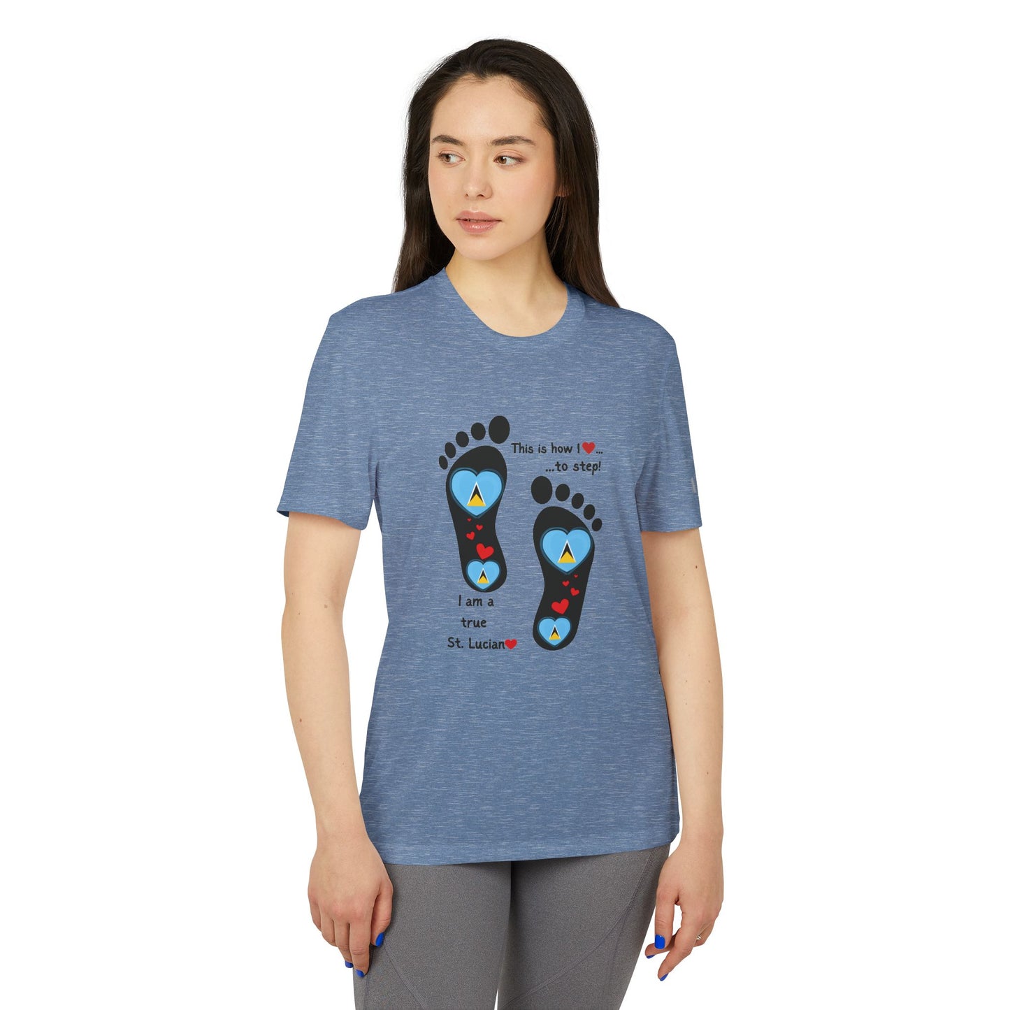 LoveJustJules Heart-Shaped Flag of St. Lucia in Footprints Top - A Fusion of Style, Patriotism, and adidas® Quality
