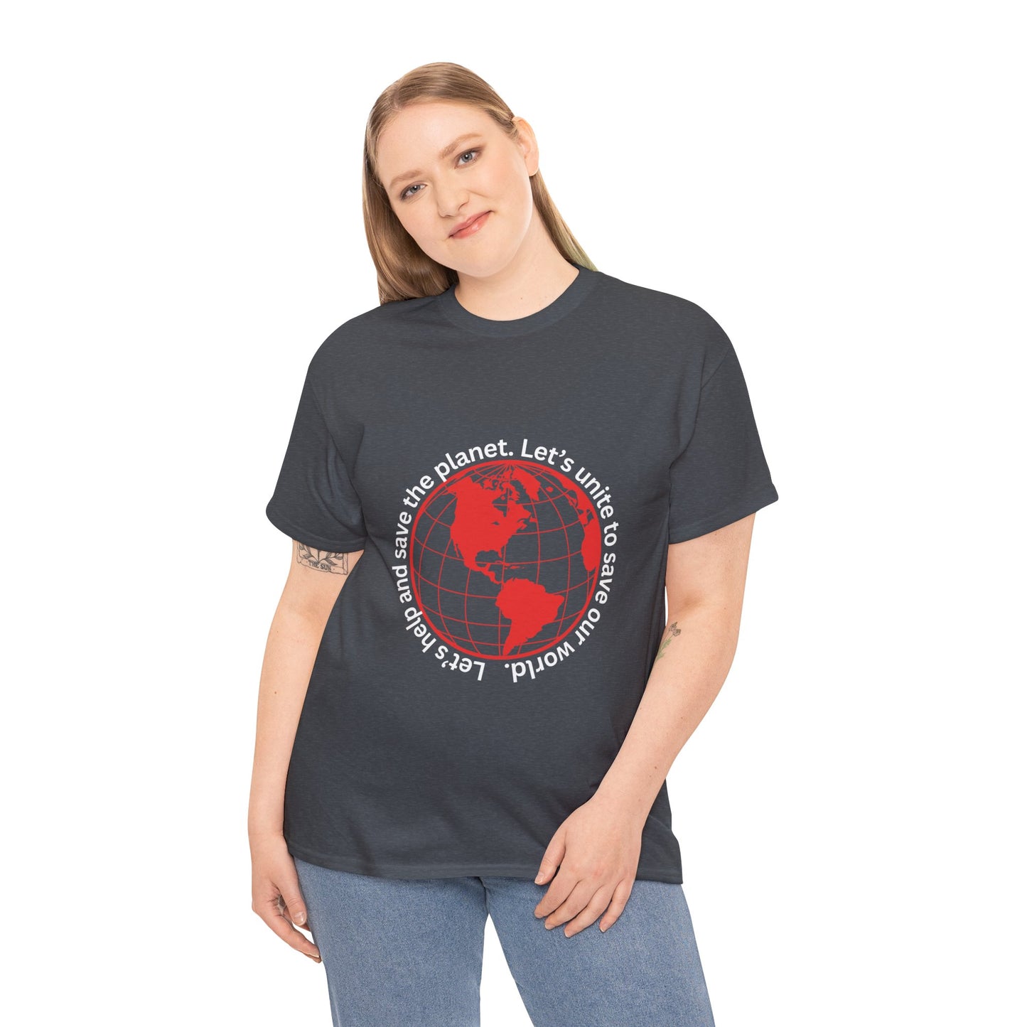 Eco-Friendly Unisex Tee: - Red Outlined World Unisex Tee- Heavy Cotton Tee