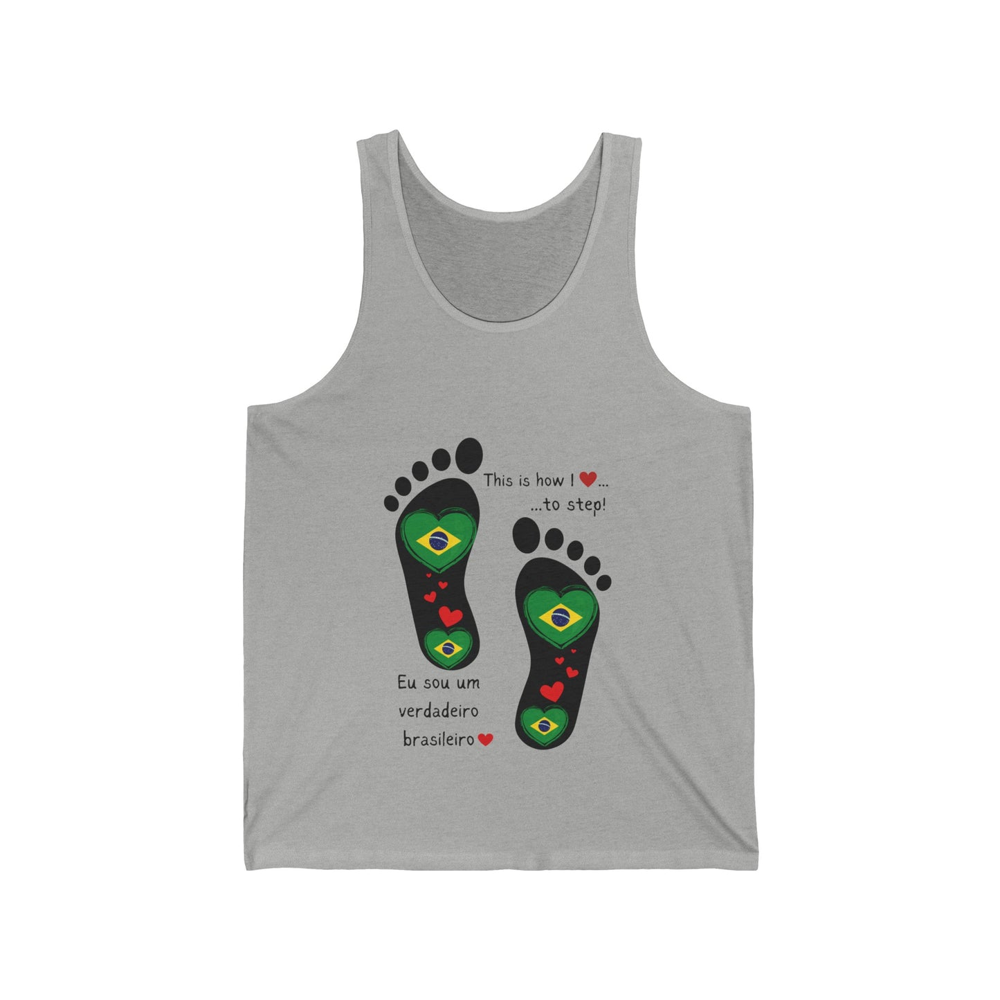 Unisex Jersey Tank - Celebrate Your Heritage with Our Brazilian Flag Heart Footprint Jersey Vest Top