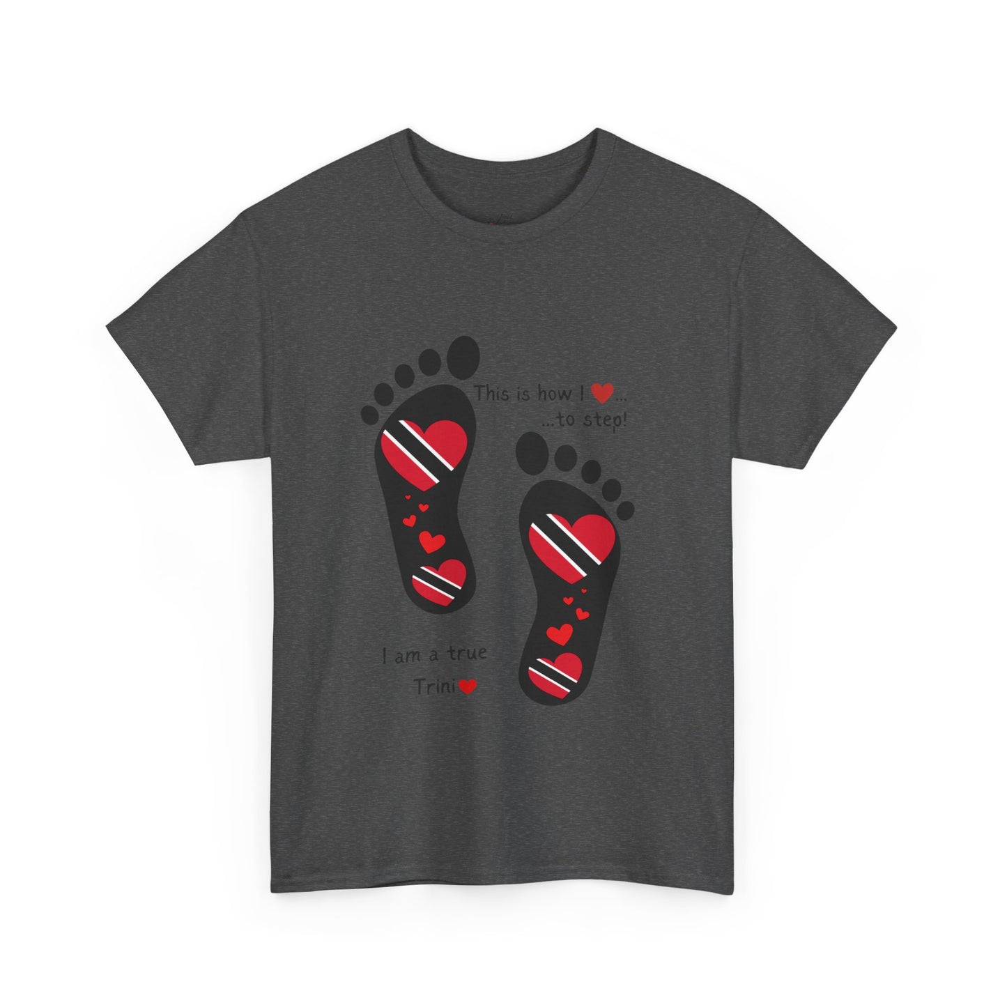 Introducing LoveJustJules's Exclusive Trinidad & Tobago Heart-Shaped Flags Footprint Tee - Trini flags in footprints. Gift Idea.