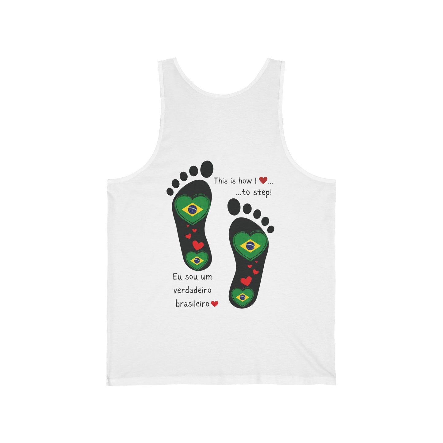 Unisex Jersey Tank - Celebrate Your Heritage with Our Brazilian Flag Heart Footprint Jersey Vest Top