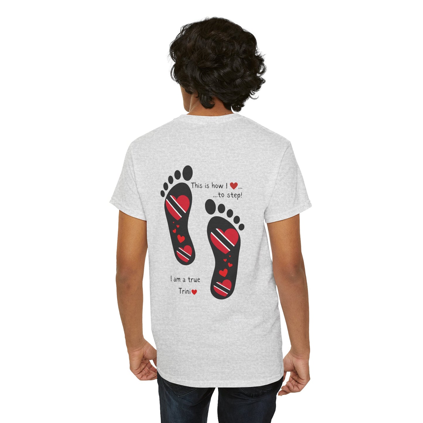 Introducing LoveJustJules's Exclusive Trinidad & Tobago Heart-Shaped Flags Footprint Tee - Trini flags in footprints. Gift Idea.