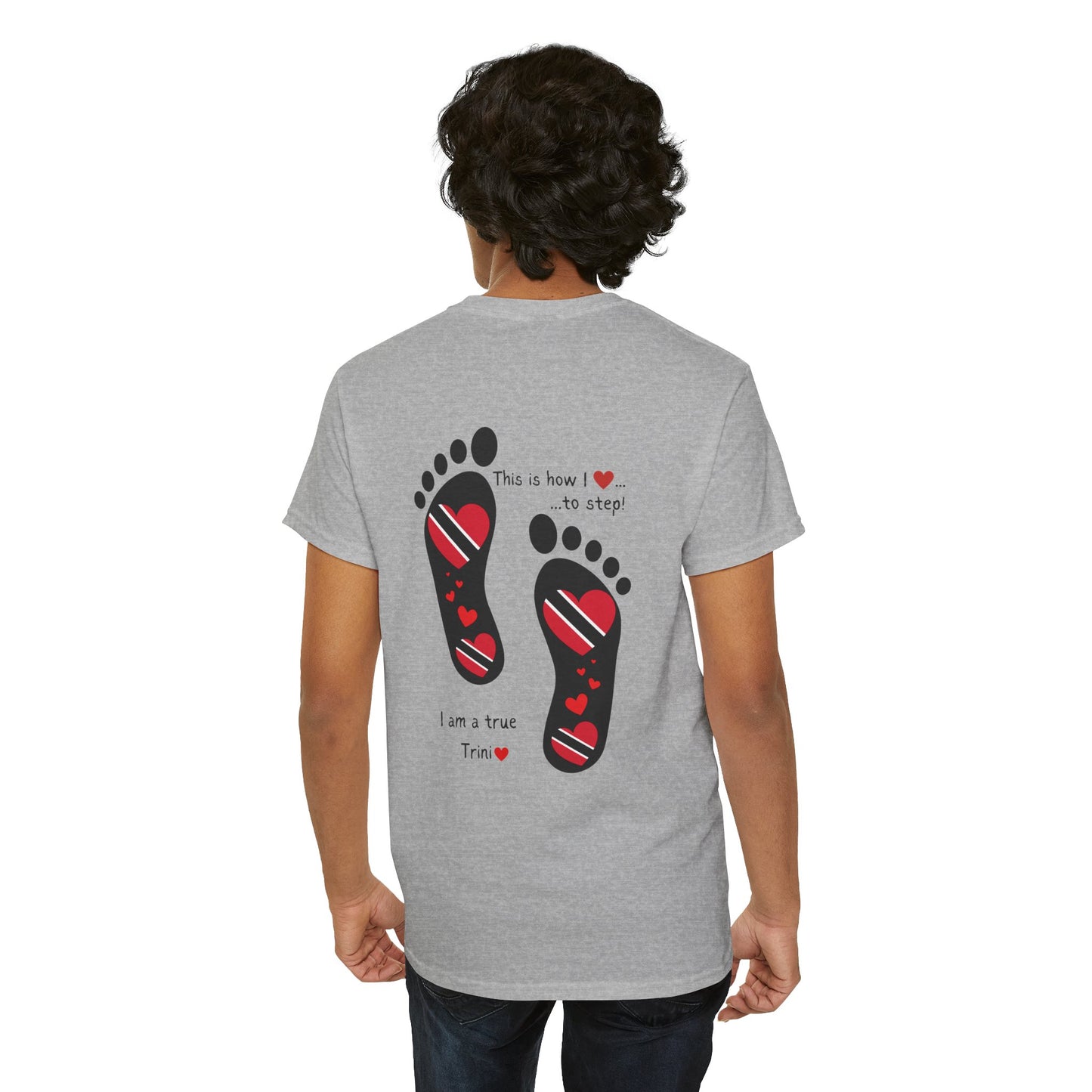 Introducing LoveJustJules's Exclusive Trinidad & Tobago Heart-Shaped Flags Footprint Tee - Trini flags in footprints. Gift Idea.