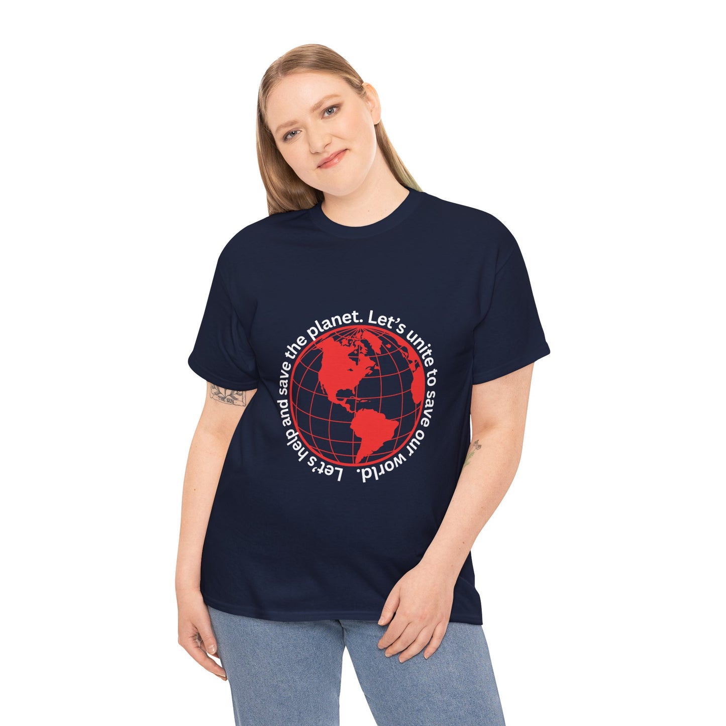 Eco-Friendly Unisex Tee: - Red Outlined World Unisex Tee- Heavy Cotton Tee
