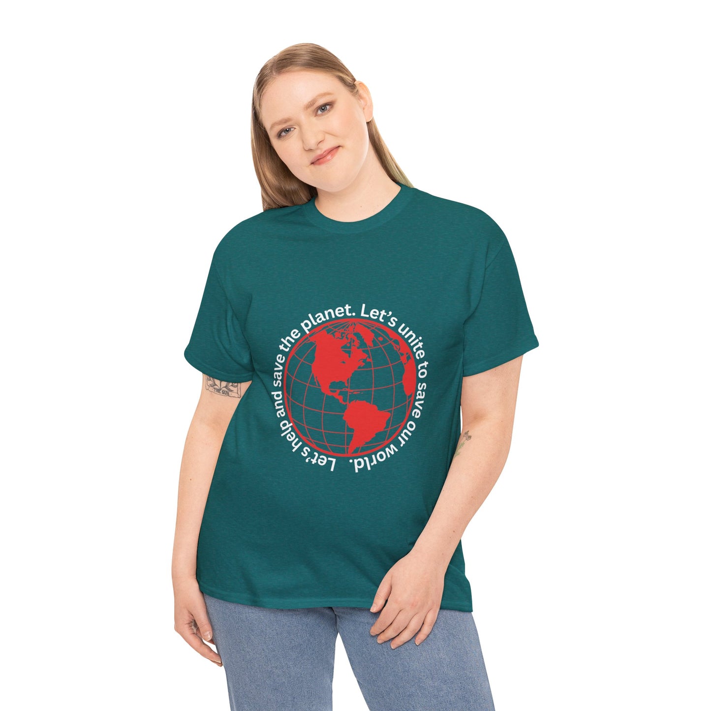 Eco-Friendly Unisex Tee: - Red Outlined World Unisex Tee- Heavy Cotton Tee
