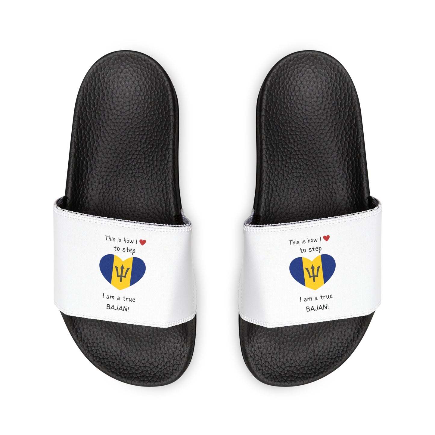 Women's PU Slide Sandals - Walking in Your Bajan Pride - Barbados Heart-Shaped Flag Sliders.