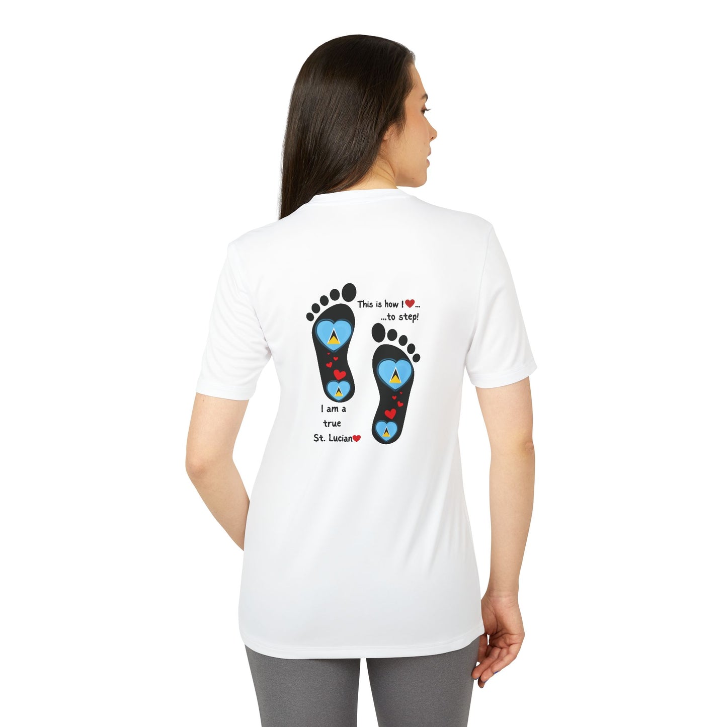 LoveJustJules Heart-Shaped Flag of St. Lucia in Footprints Top - A Fusion of Style, Patriotism, and adidas® Quality