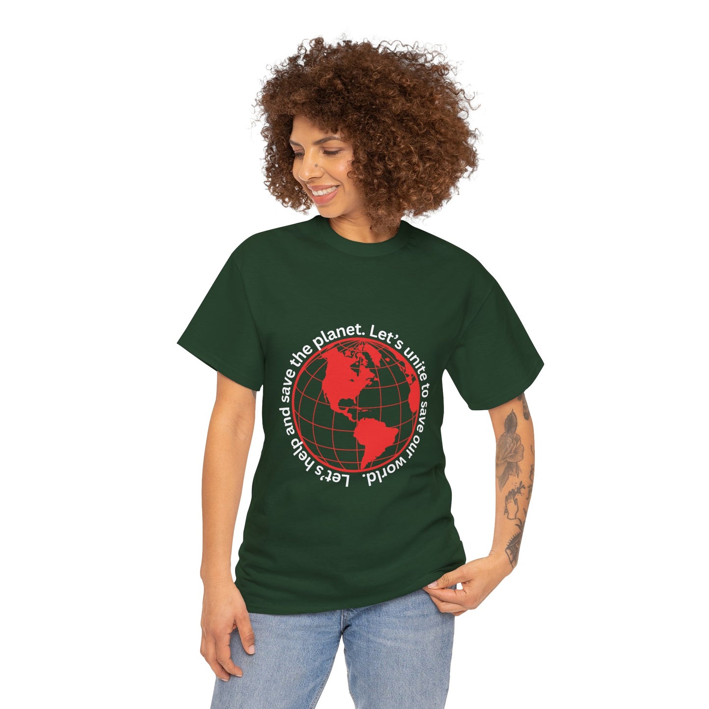 Eco-Friendly Unisex Tee: - Red Outlined World Unisex Tee- Heavy Cotton Tee