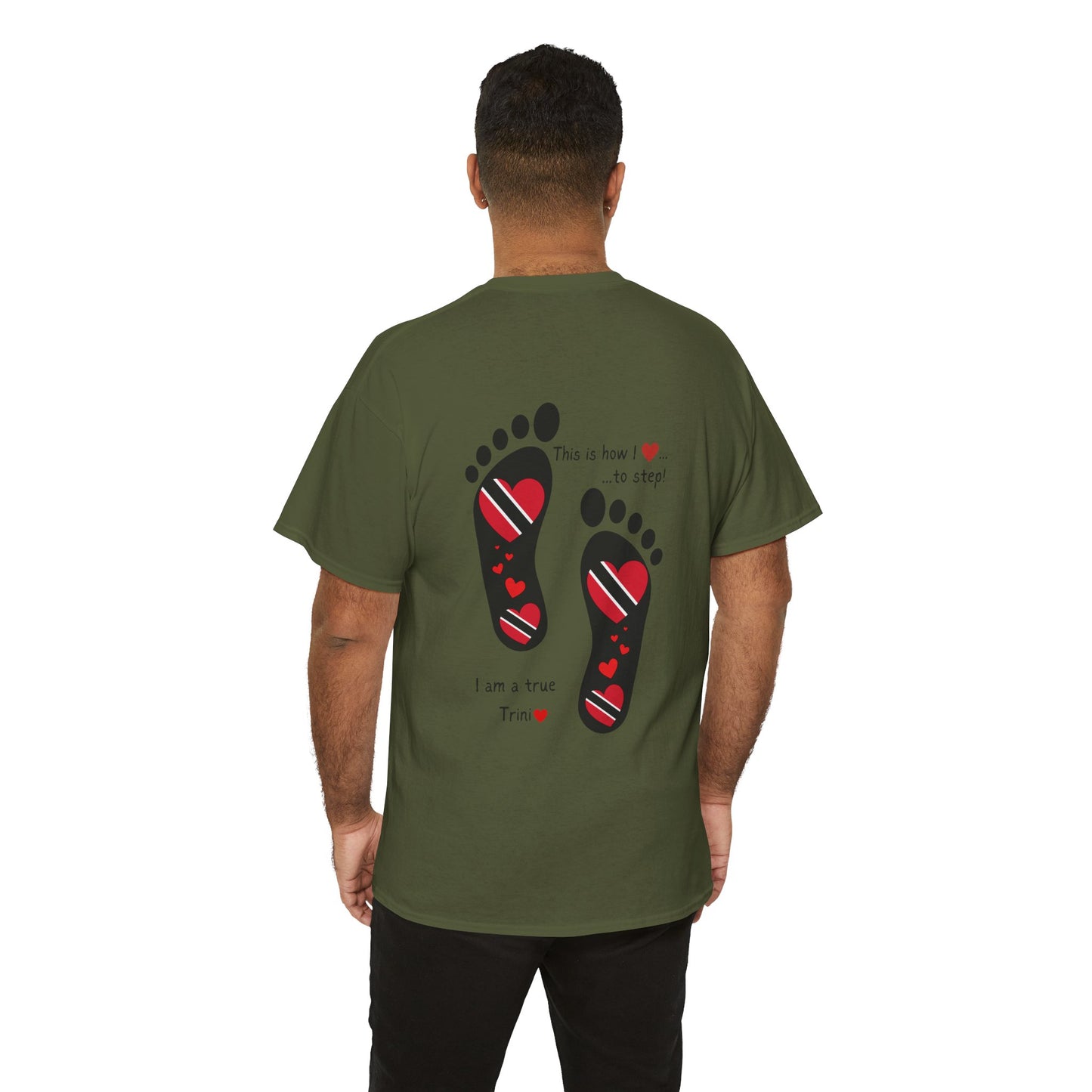Introducing LoveJustJules's Exclusive Trinidad & Tobago Heart-Shaped Flags Footprint Tee - Trini flags in footprints. Gift Idea.