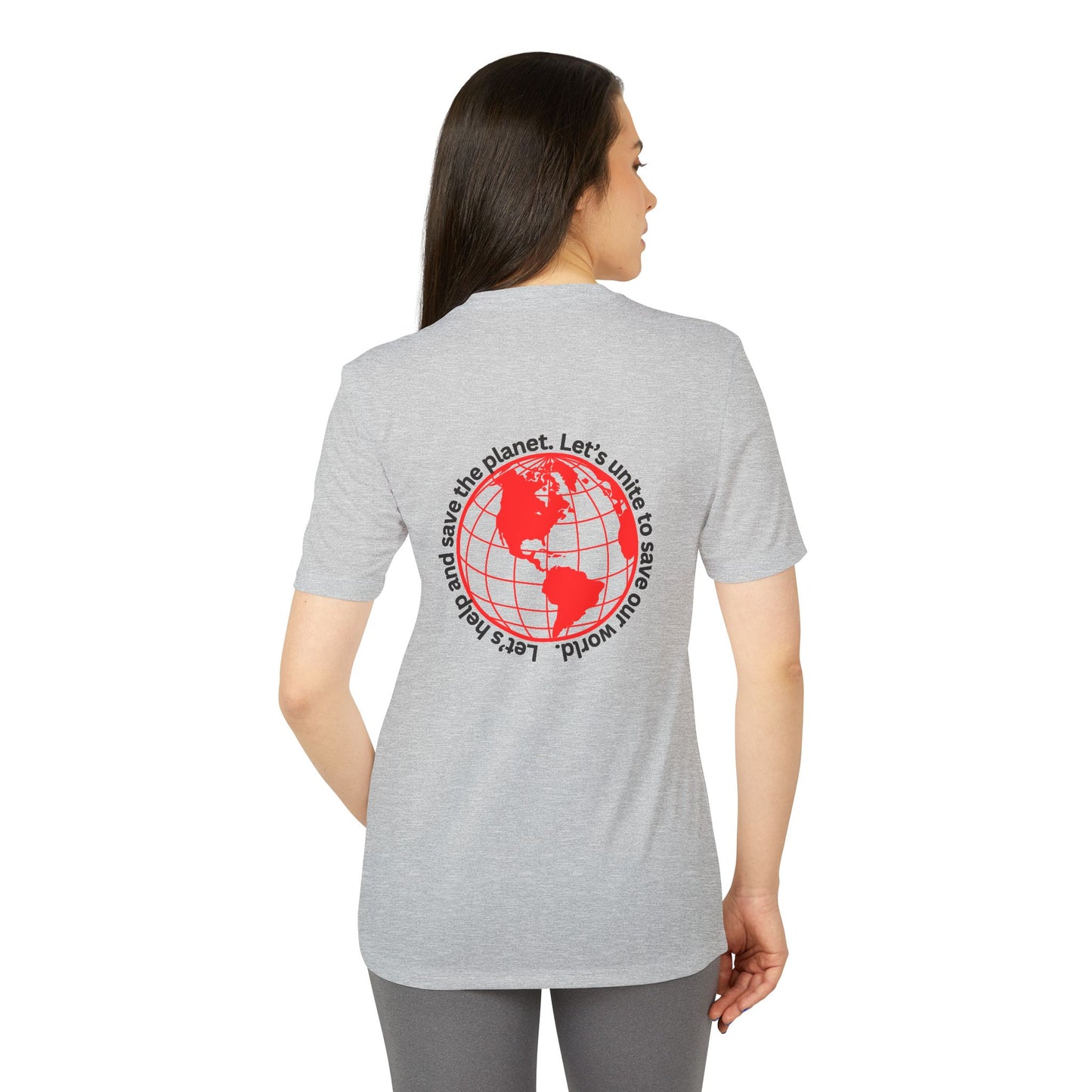adidas® Unisex Sport T-shirt - Eco-Conscious-Message - Red Outlined World Tee -LoveJustJules - Custom-Designed Apparel