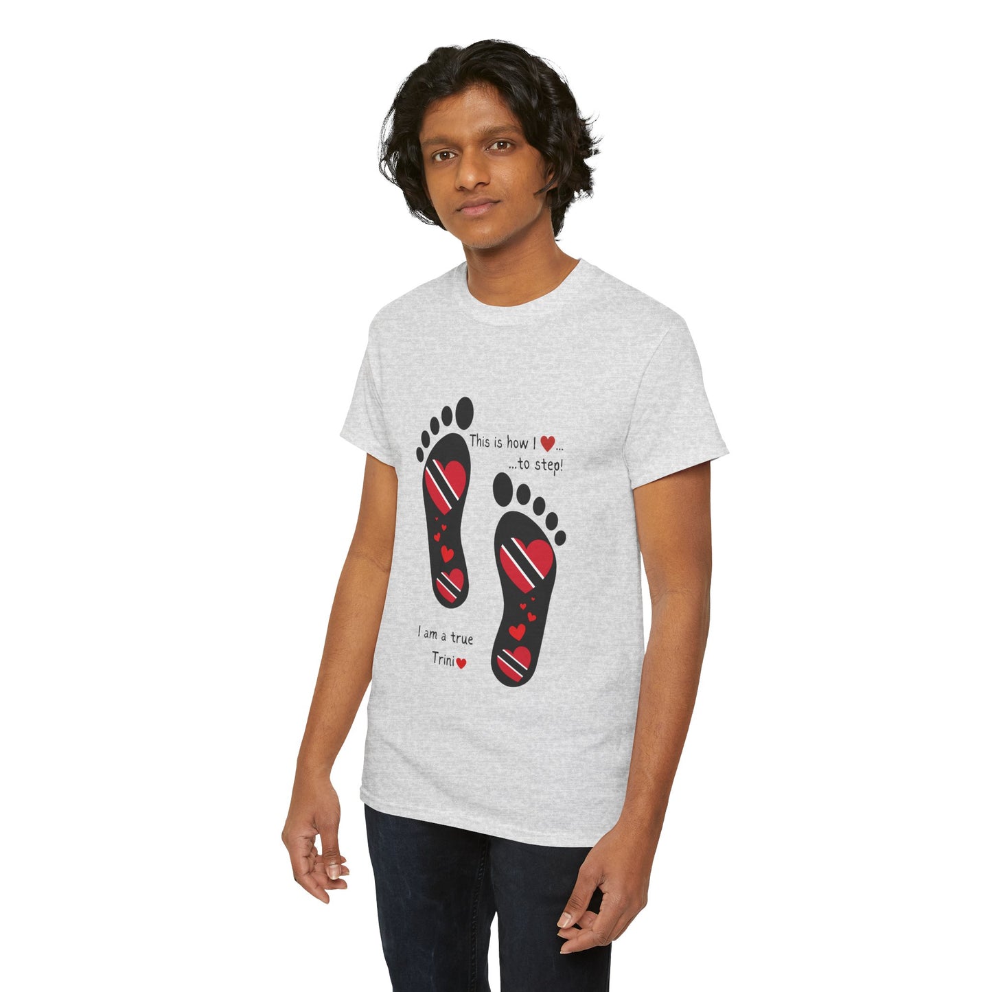 Introducing LoveJustJules's Exclusive Trinidad & Tobago Heart-Shaped Flags Footprint Tee - Trini flags in footprints. Gift Idea.
