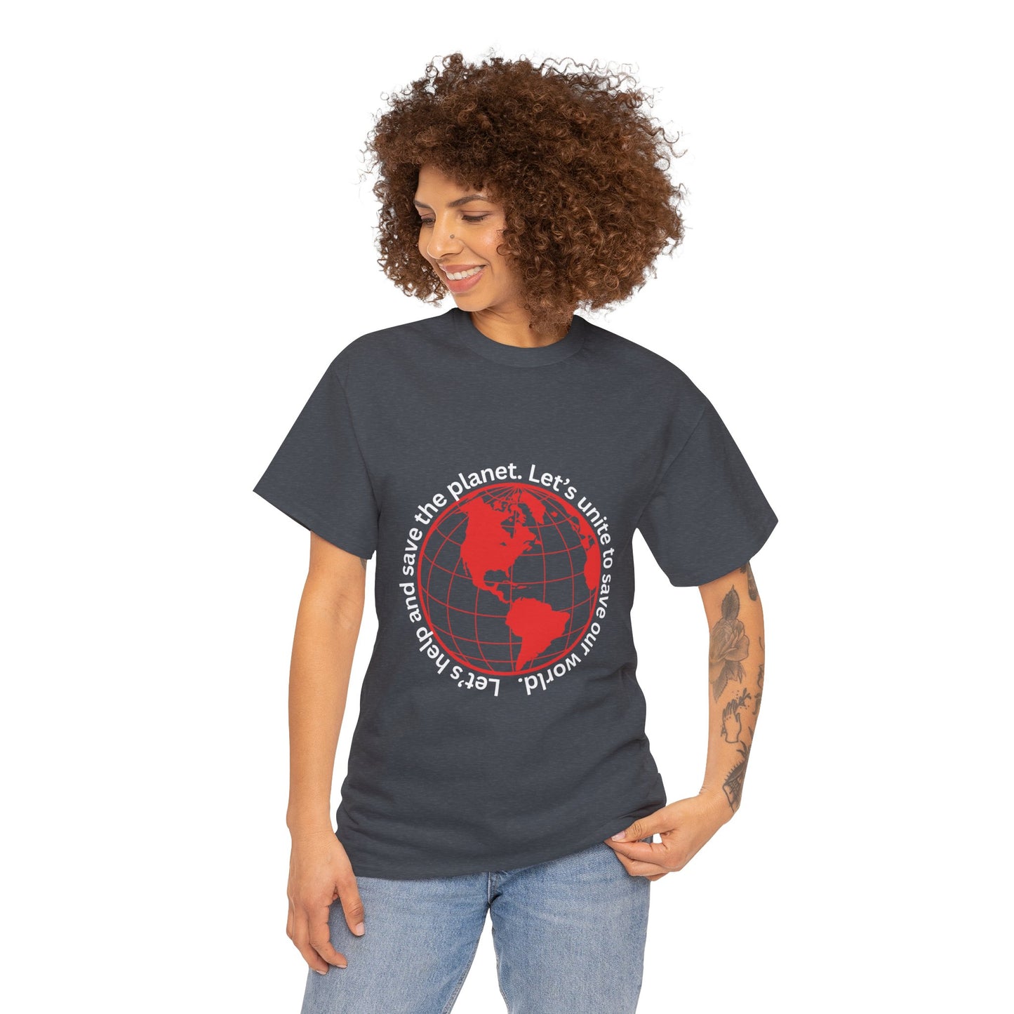 Eco-Friendly Unisex Tee: - Red Outlined World Unisex Tee- Heavy Cotton Tee