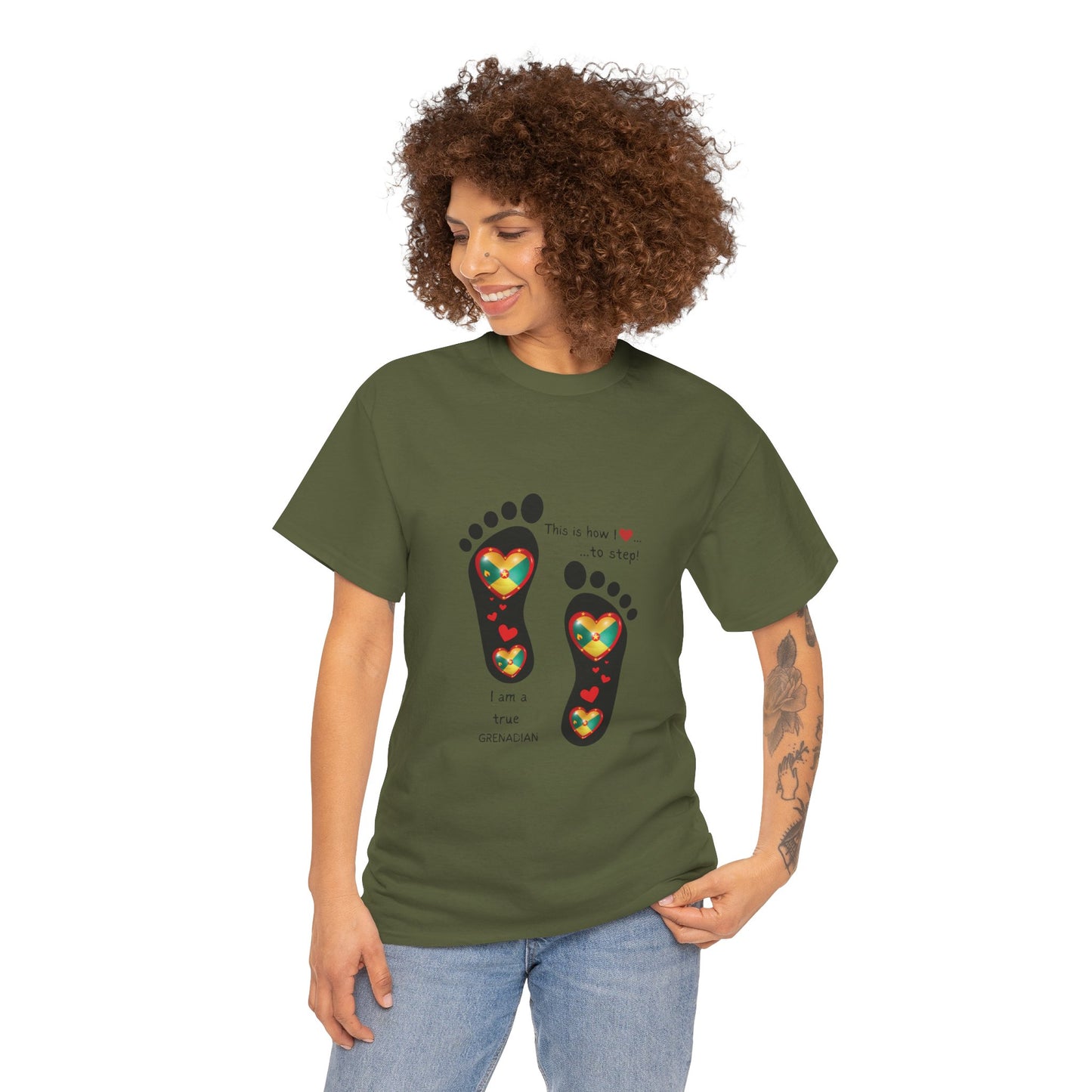 Unisex Heavy Cotton Tee - LoveJustJules Grenadian Heart Flag Tee - Gift Idea