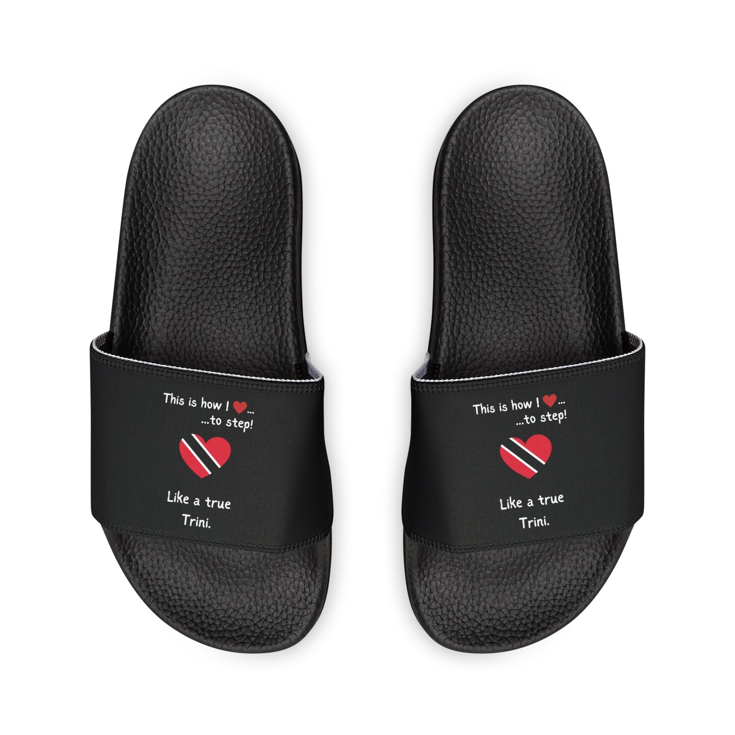 Women's PU Slide Sandals - Women's PU Slide Sandals - Step into the vibrant culture of Trinidad and Tobago with our Heart-shaped flag slider footwear from LoveJustJules!