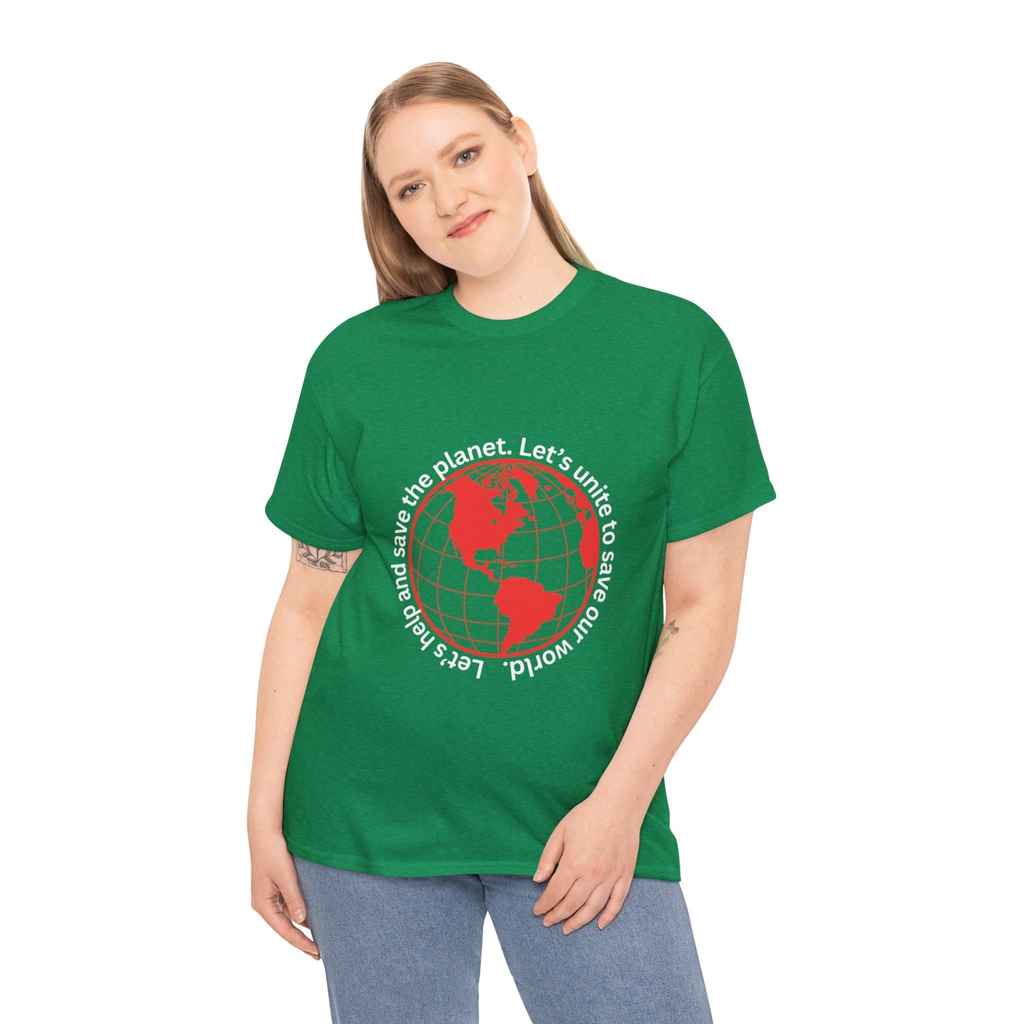 Eco-Friendly Unisex Tee: - Red Outlined World Unisex Tee- Heavy Cotton Tee