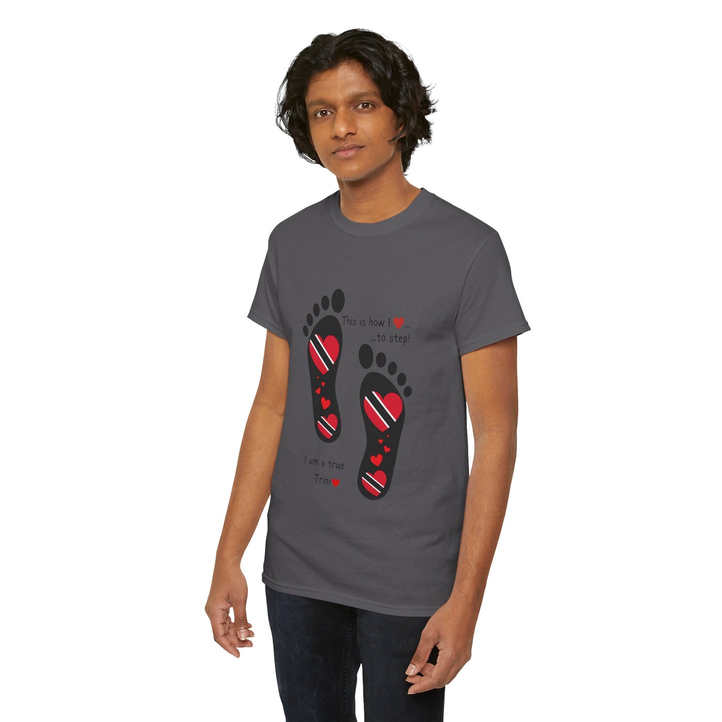 Introducing LoveJustJules's Exclusive Trinidad & Tobago Heart-Shaped Flags Footprint Tee - Trini flags in footprints. Gift Idea.