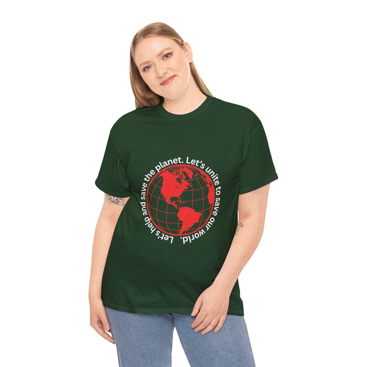 Eco-Friendly Unisex Tee: - Red Outlined World Unisex Tee- Heavy Cotton Tee