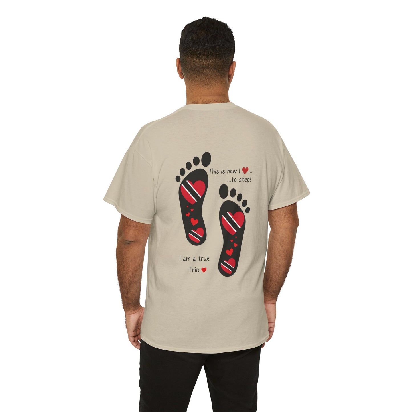 Introducing LoveJustJules's Exclusive Trinidad & Tobago Heart-Shaped Flags Footprint Tee - Trini flags in footprints. Gift Idea.