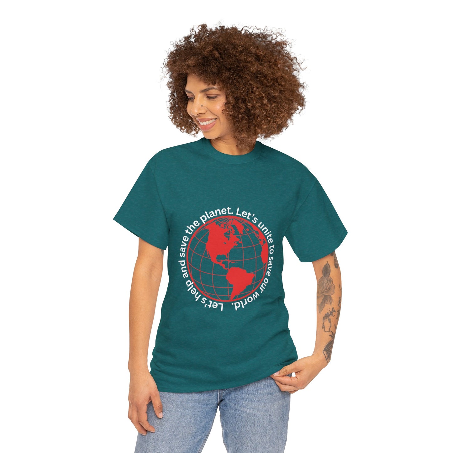 Eco-Friendly Unisex Tee: - Red Outlined World Unisex Tee- Heavy Cotton Tee