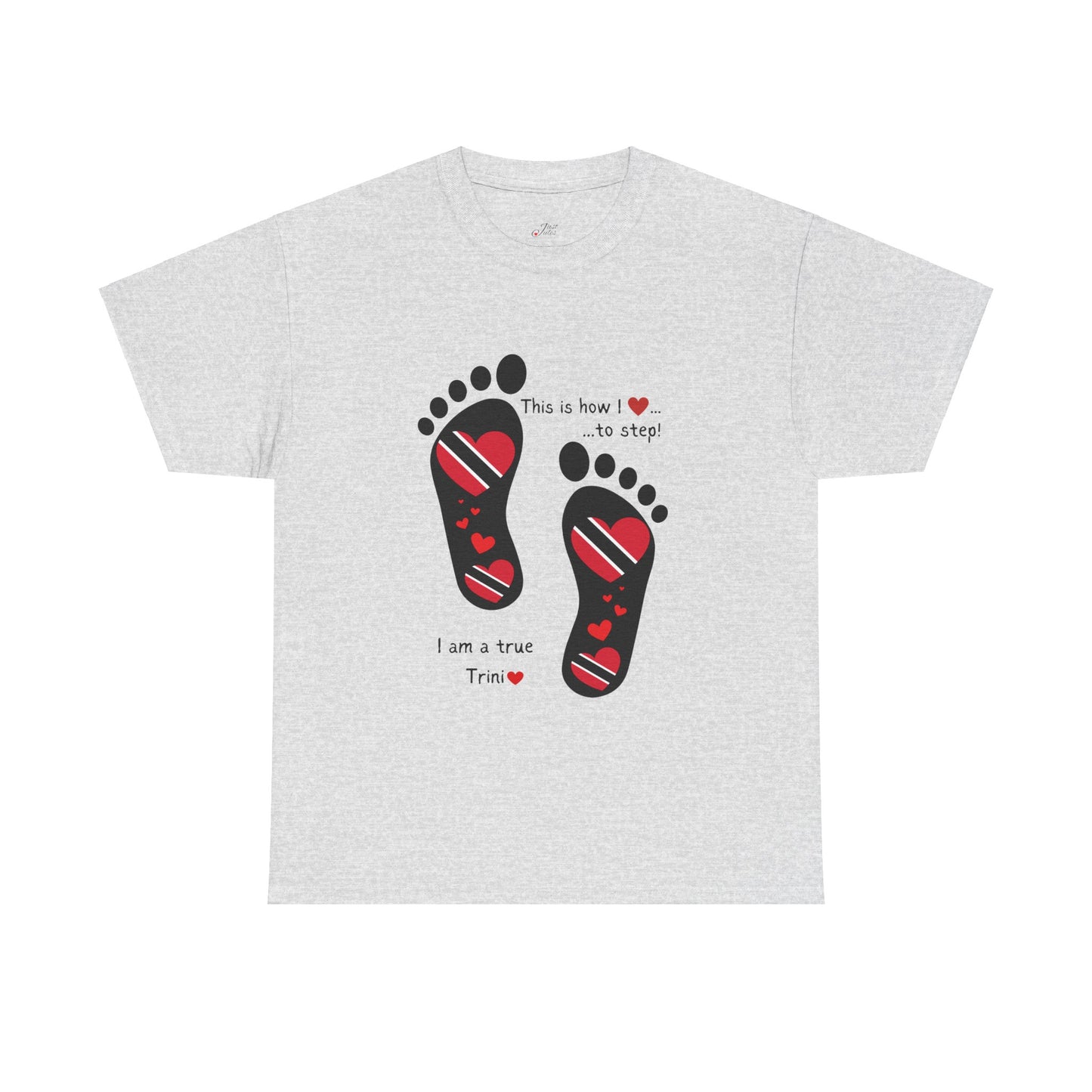 Introducing LoveJustJules's Exclusive Trinidad & Tobago Heart-Shaped Flags Footprint Tee - Trini flags in footprints. Gift Idea.