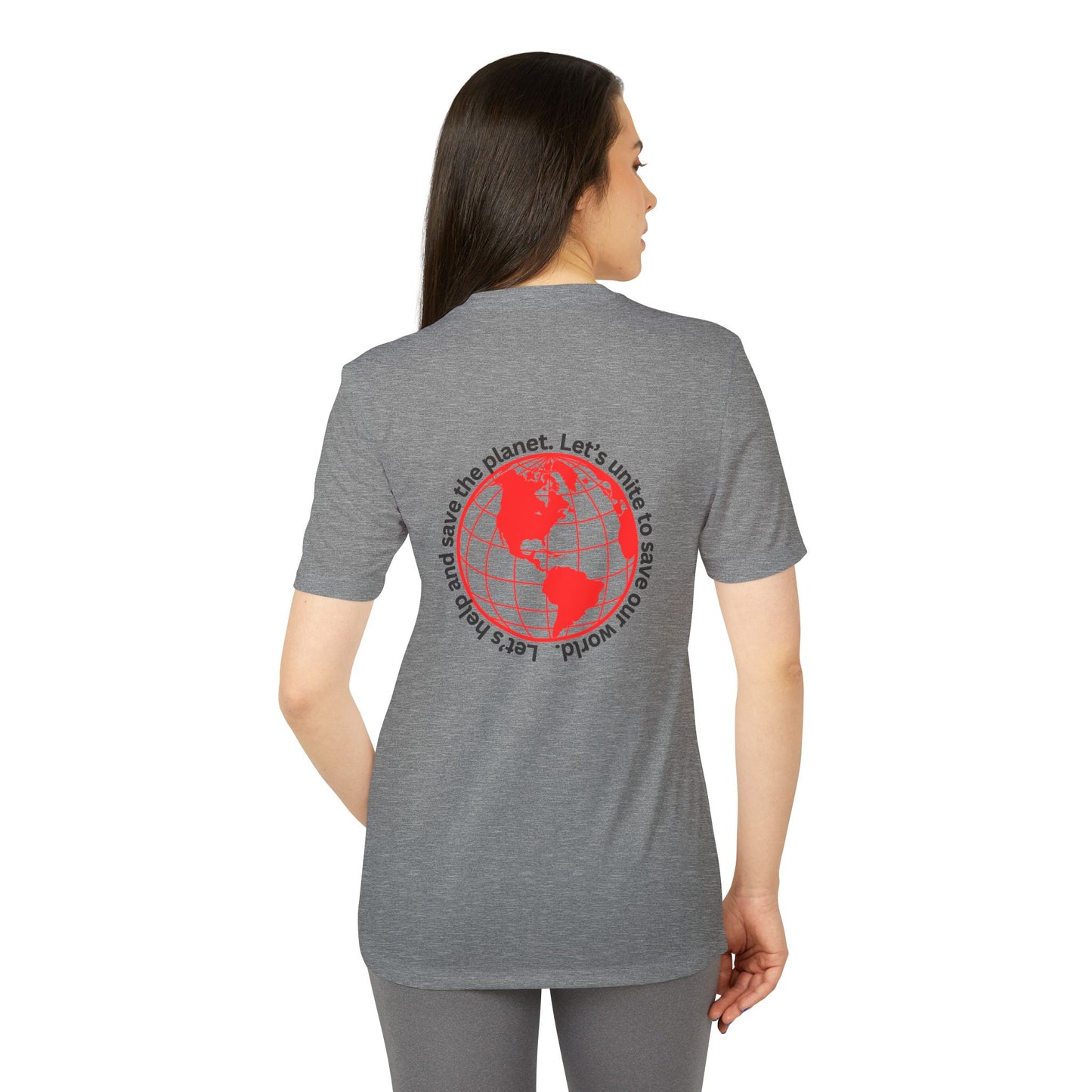 adidas® Unisex Sport T-shirt - Eco-Conscious-Message - Red Outlined World Tee -LoveJustJules - Custom-Designed Apparel