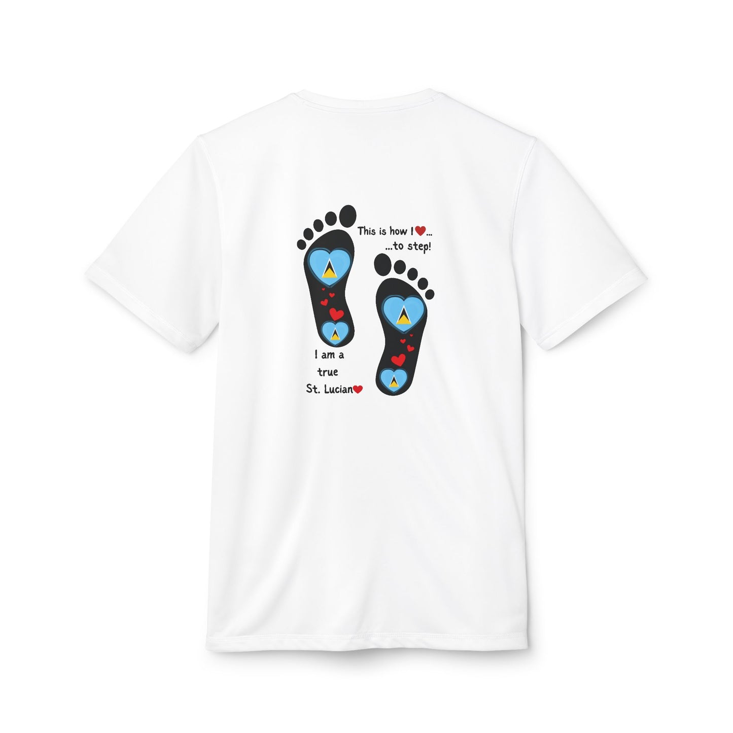 LoveJustJules Heart-Shaped Flag of St. Lucia in Footprints Top - A Fusion of Style, Patriotism, and adidas® Quality