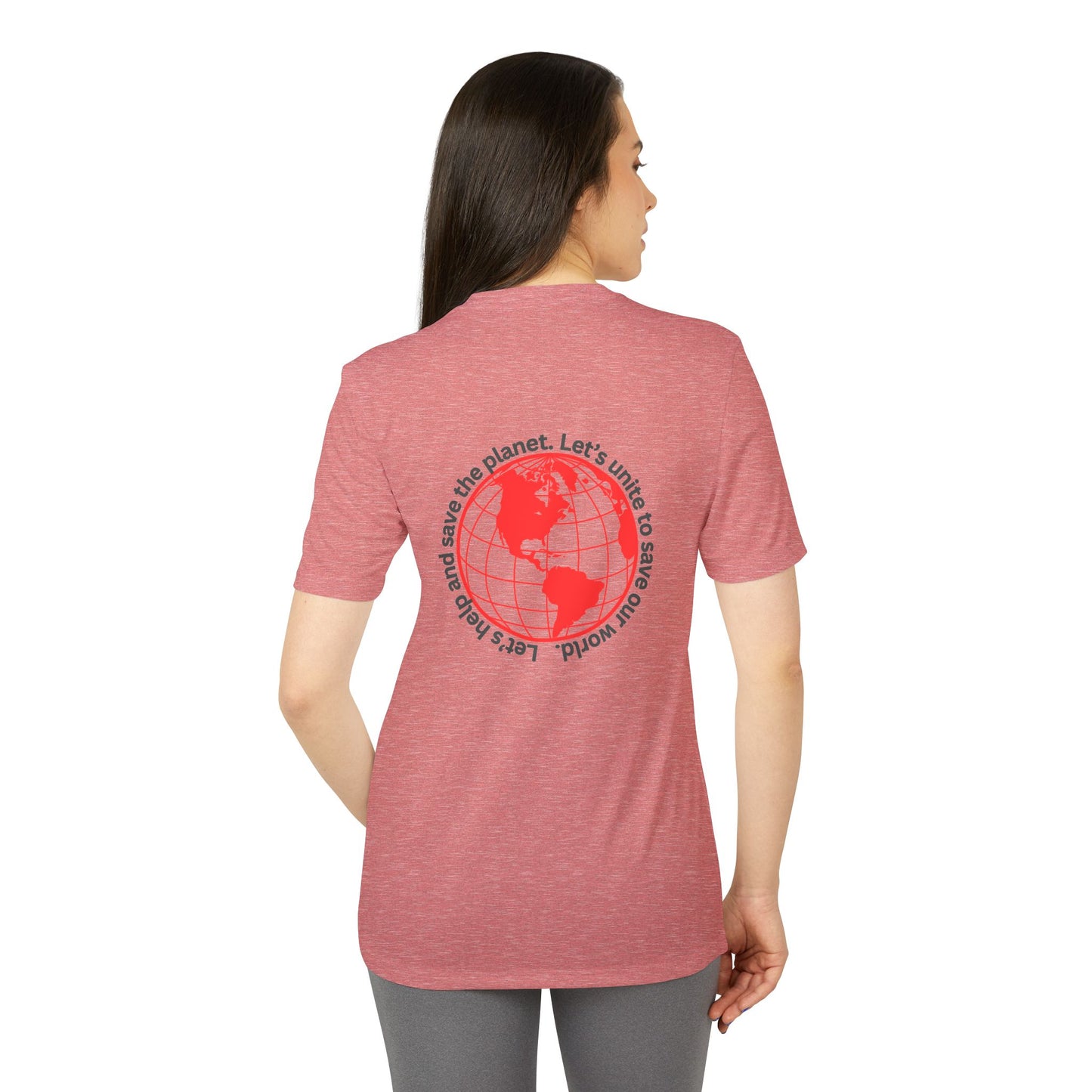 adidas® Unisex Sport T-shirt - Eco-Conscious-Message - Red Outlined World Tee -LoveJustJules - Custom-Designed Apparel