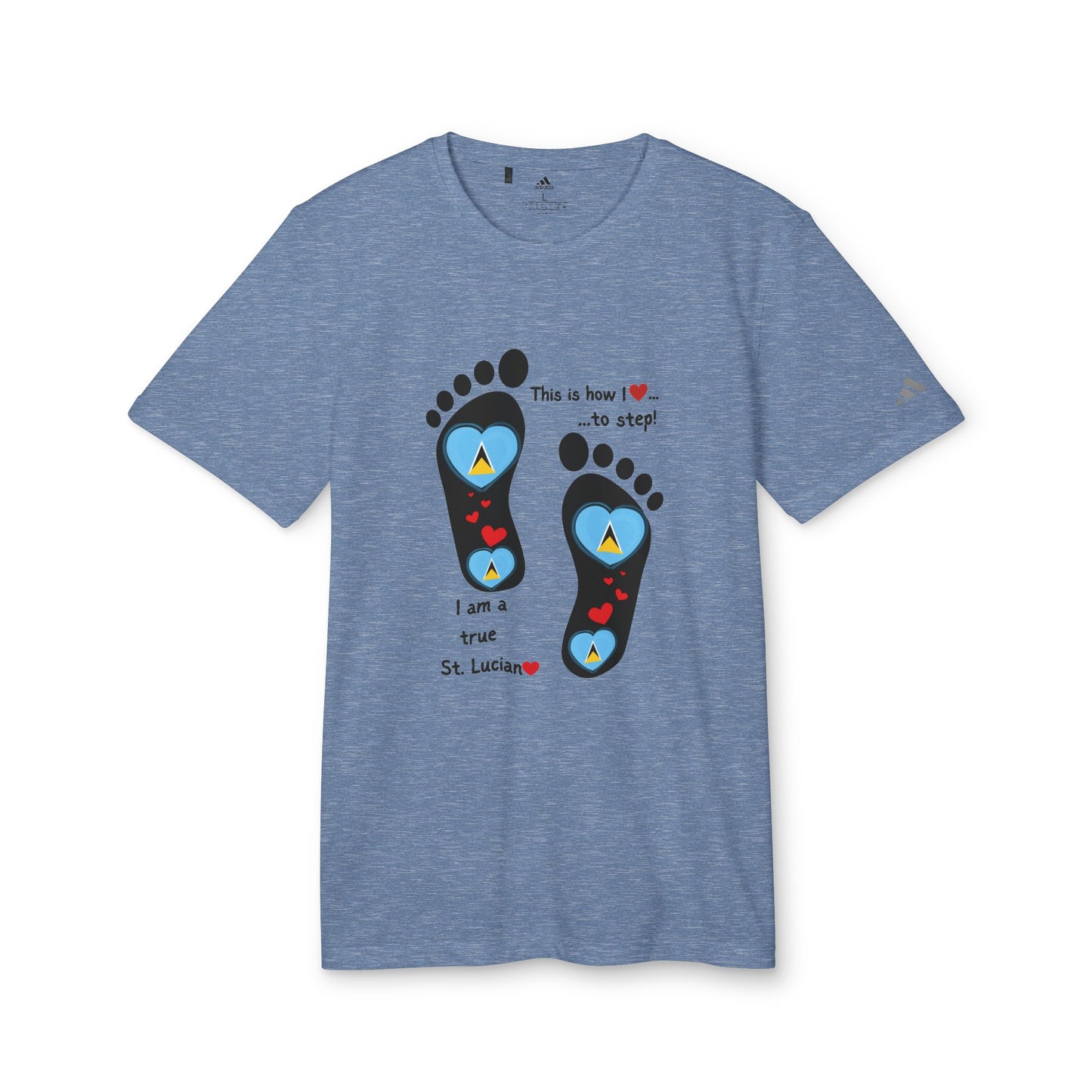 LoveJustJules Heart-Shaped Flag of St. Lucia in Footprints Top - A Fusion of Style, Patriotism, and adidas® Quality