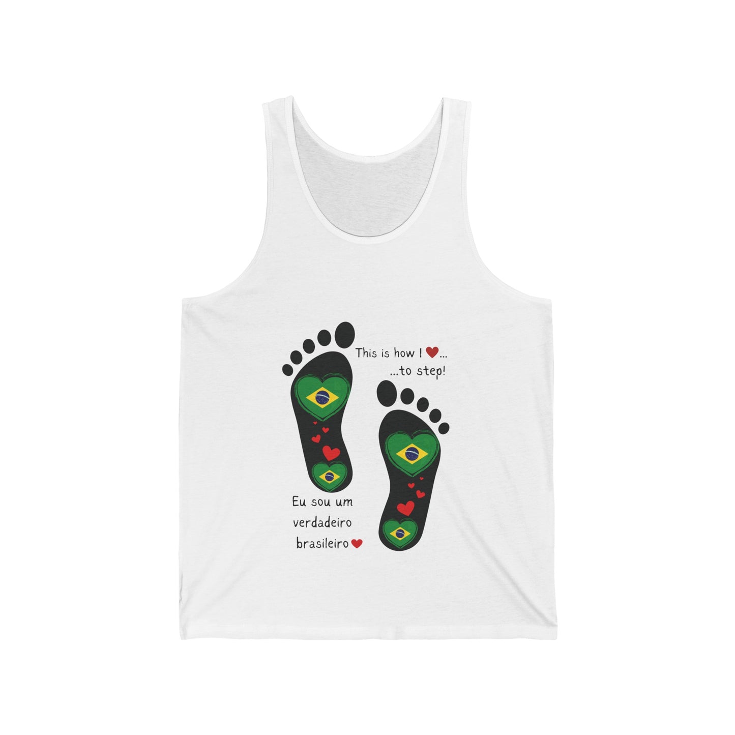 Unisex Jersey Tank - Celebrate Your Heritage with Our Brazilian Flag Heart Footprint Jersey Vest Top