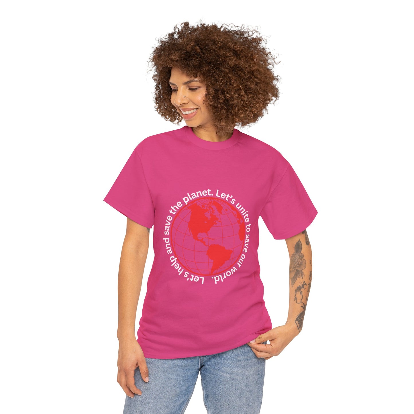 Eco-Friendly Unisex Tee: - Red Outlined World Unisex Tee- Heavy Cotton Tee