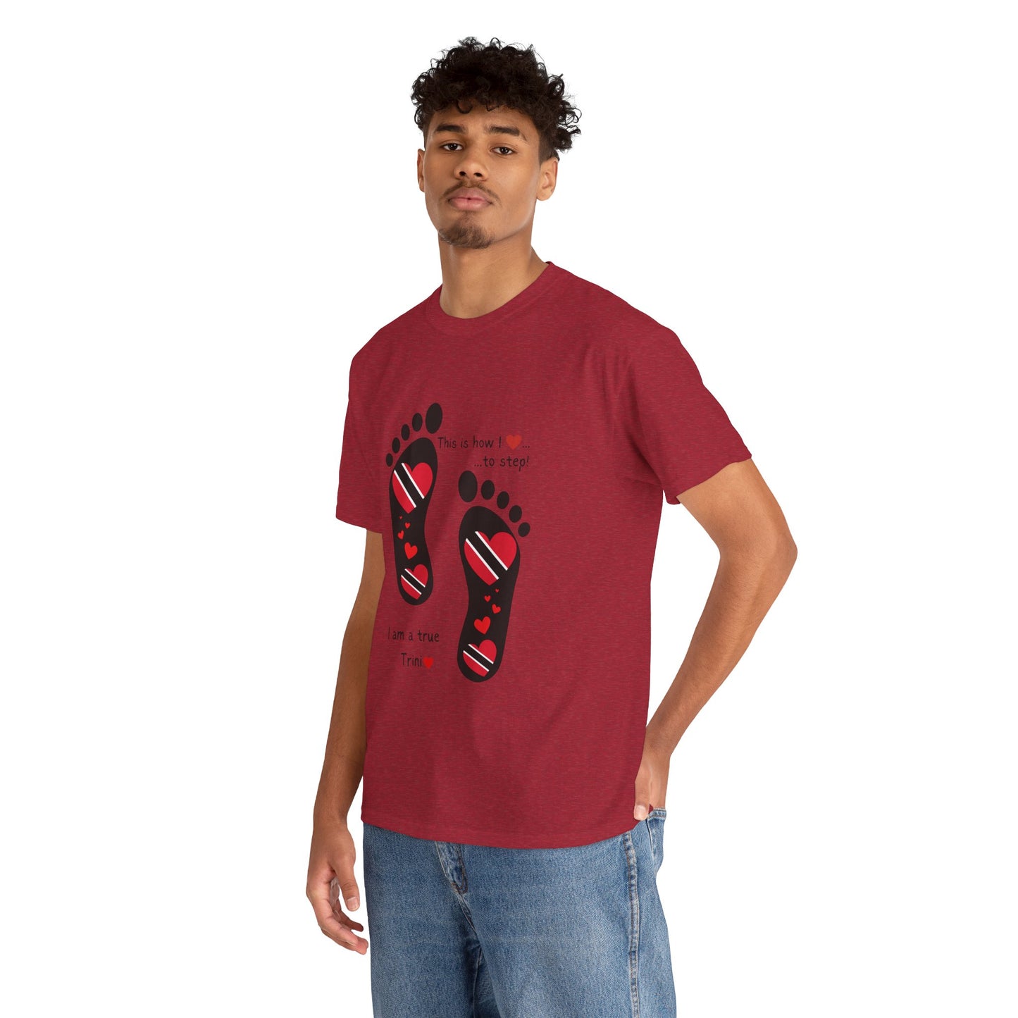 Introducing LoveJustJules's Exclusive Trinidad & Tobago Heart-Shaped Flags Footprint Tee - Trini flags in footprints. Gift Idea.