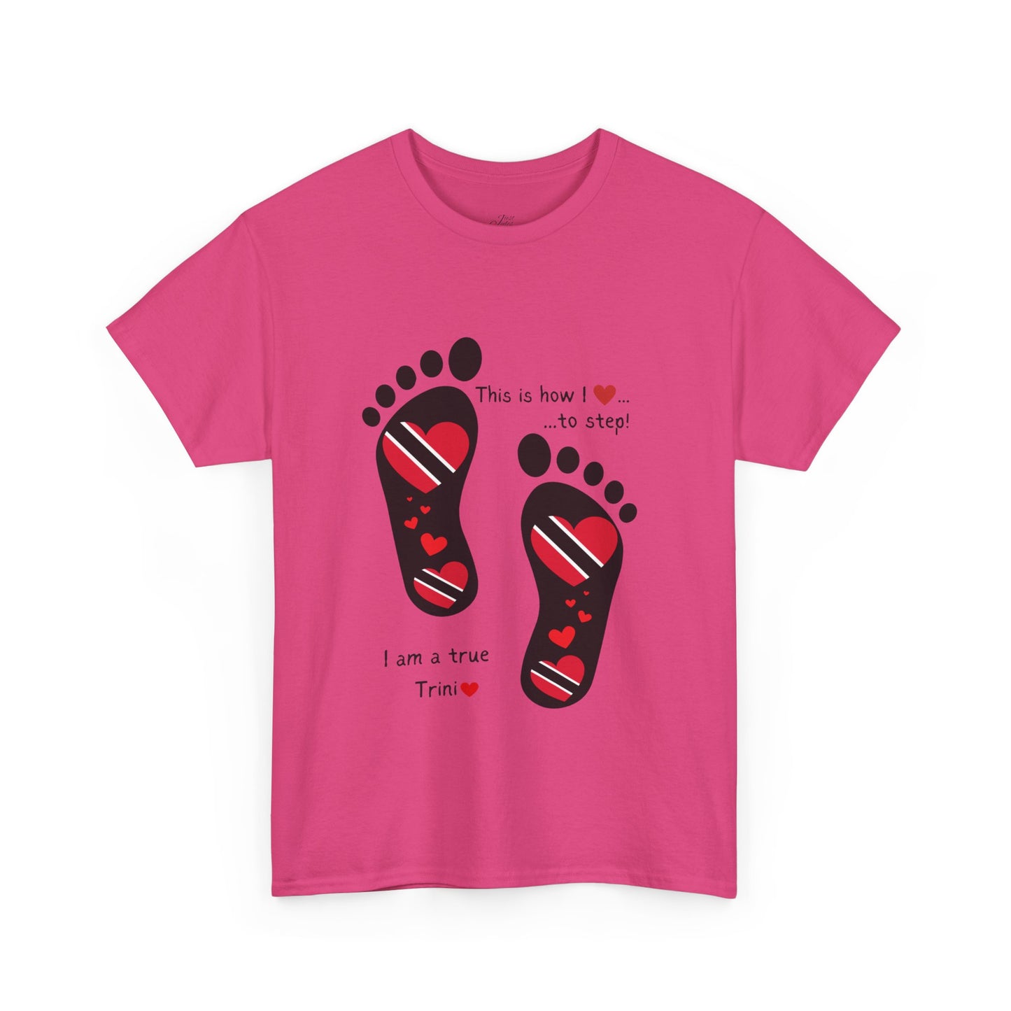 Introducing LoveJustJules's Exclusive Trinidad & Tobago Heart-Shaped Flags Footprint Tee - Trini flags in footprints. Gift Idea.