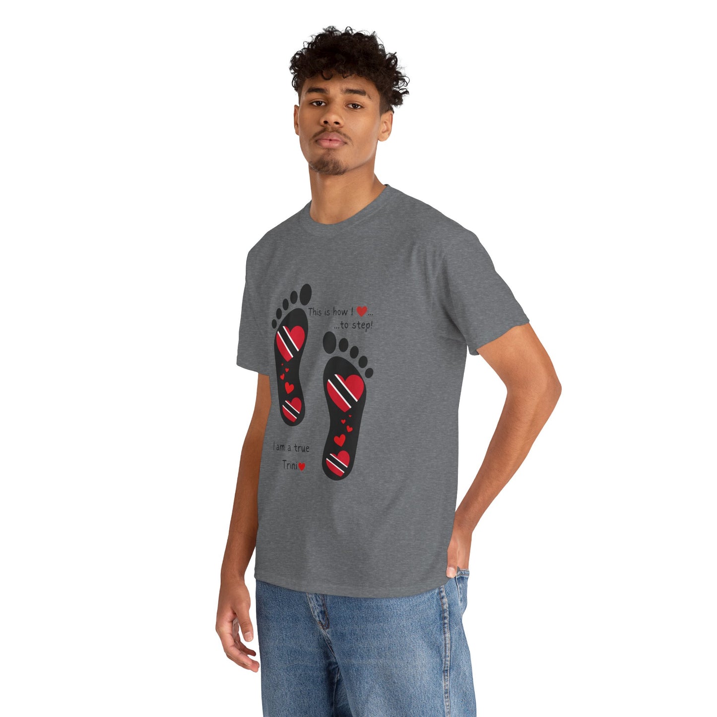 Introducing LoveJustJules's Exclusive Trinidad & Tobago Heart-Shaped Flags Footprint Tee - Trini flags in footprints. Gift Idea.