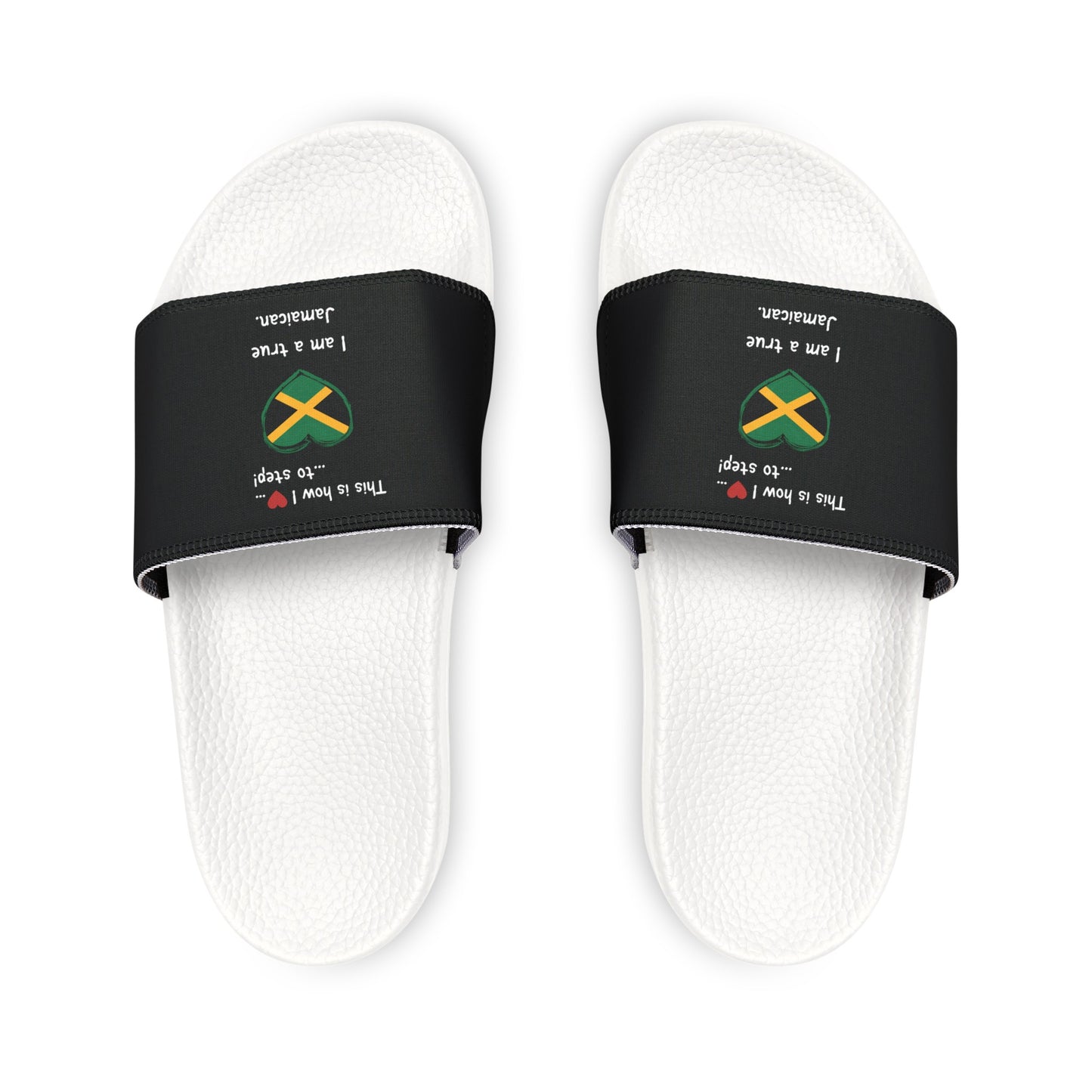 Men's PU Slide Sandals - Step into Jamaican pride with our newly designed Heart-shaped Jamaican flag slider footwear from LoveJustJules!