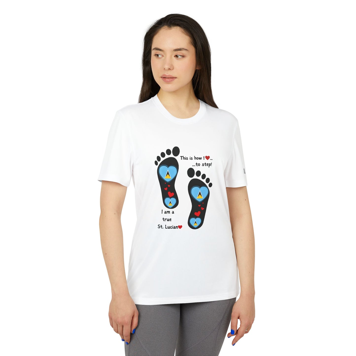 LoveJustJules Heart-Shaped Flag of St. Lucia in Footprints Top - A Fusion of Style, Patriotism, and adidas® Quality