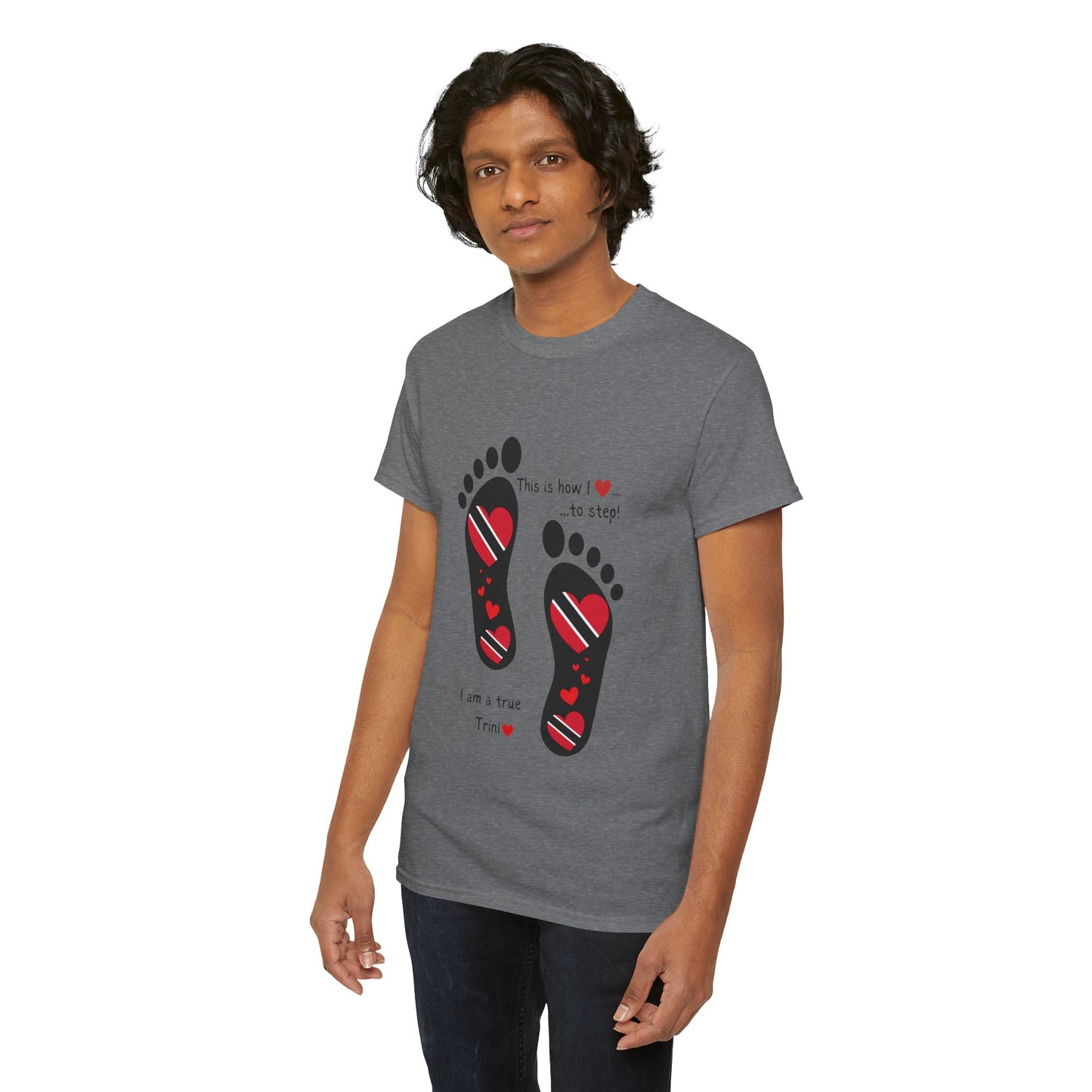 Introducing LoveJustJules's Exclusive Trinidad & Tobago Heart-Shaped Flags Footprint Tee - Trini flags in footprints. Gift Idea.