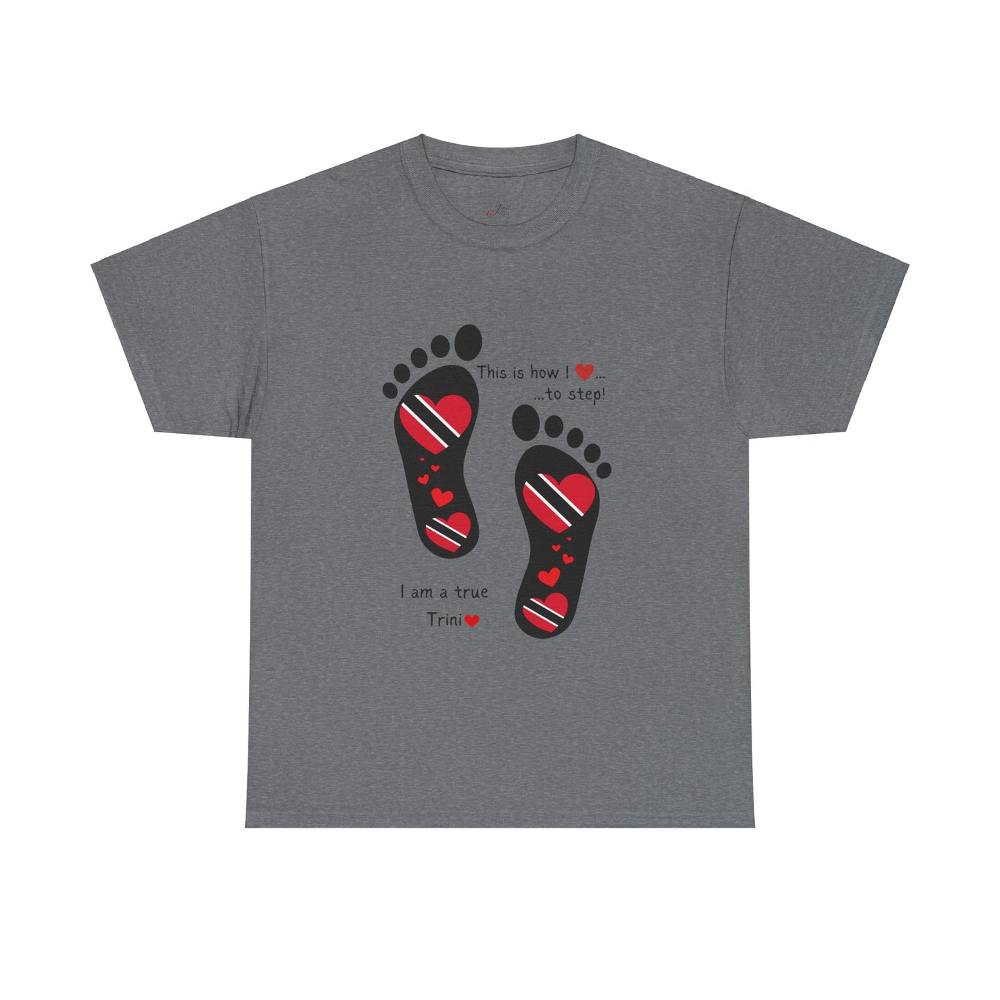 Introducing LoveJustJules's Exclusive Trinidad & Tobago Heart-Shaped Flags Footprint Tee - Trini flags in footprints. Gift Idea.