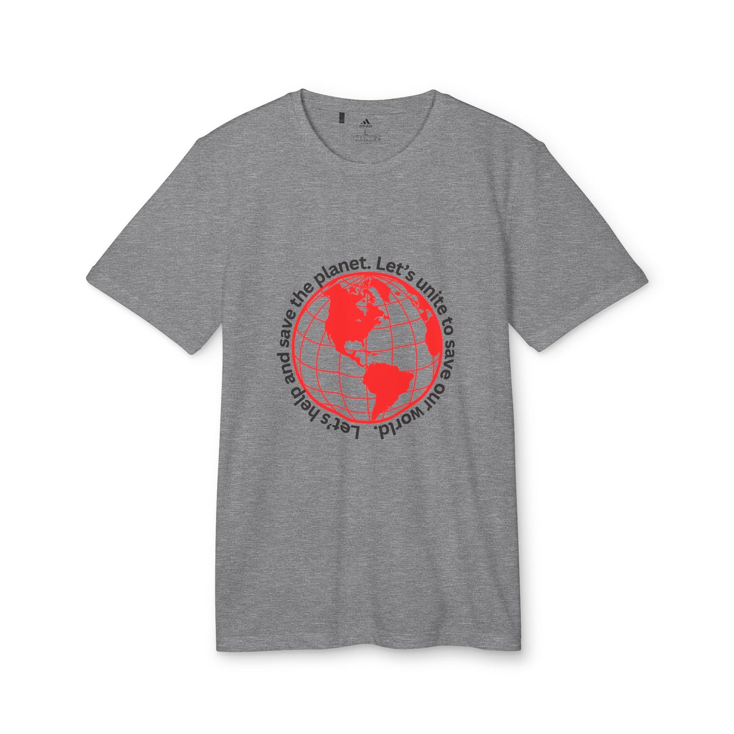adidas® Unisex Sport T-shirt - Eco-Conscious-Message - Red Outlined World Tee -LoveJustJules - Custom-Designed Apparel