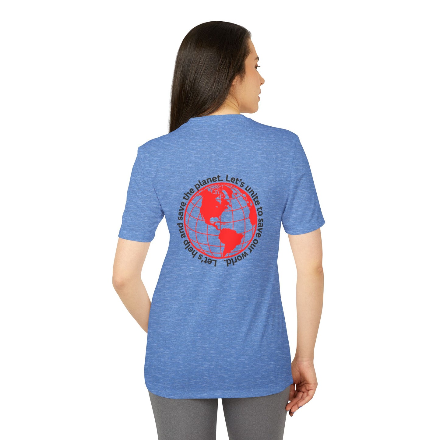 adidas® Unisex Sport T-shirt - Eco-Conscious-Message - Red Outlined World Tee -LoveJustJules - Custom-Designed Apparel