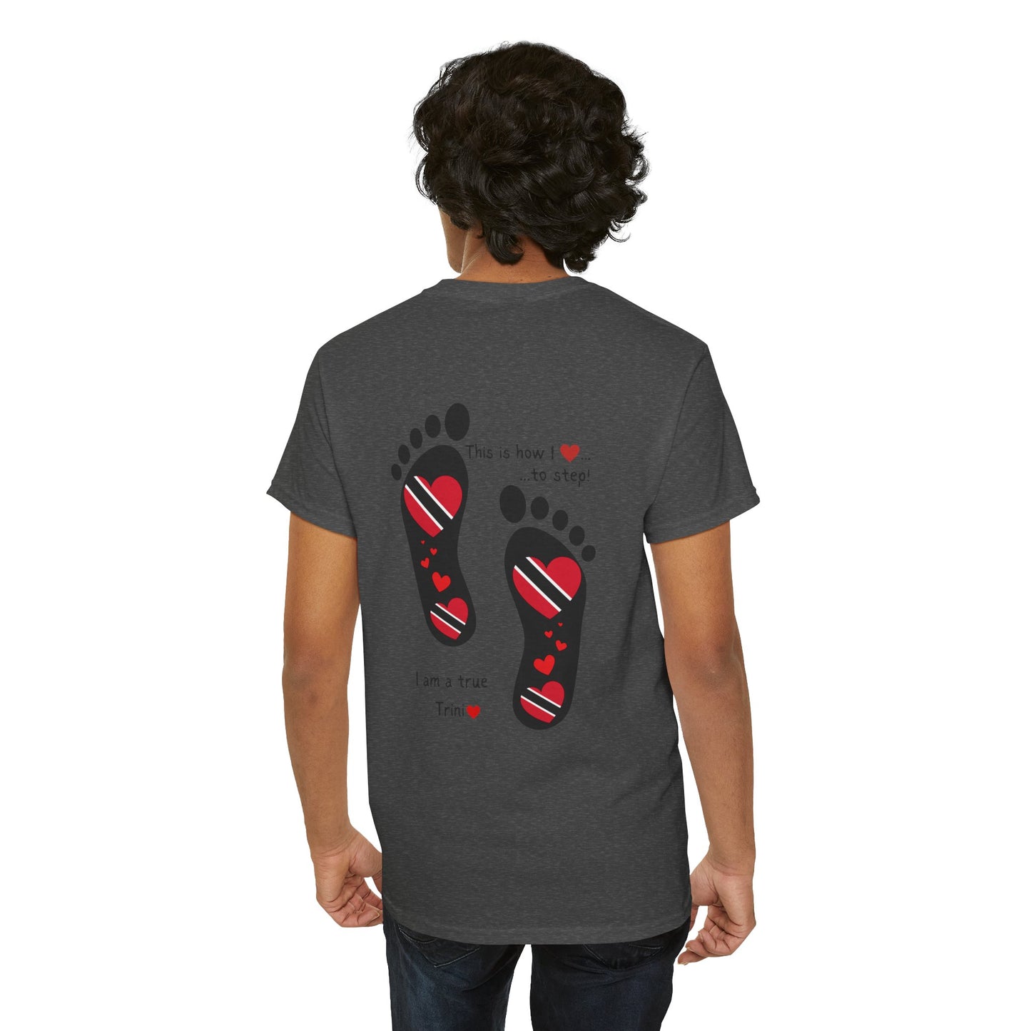 Introducing LoveJustJules's Exclusive Trinidad & Tobago Heart-Shaped Flags Footprint Tee - Trini flags in footprints. Gift Idea.