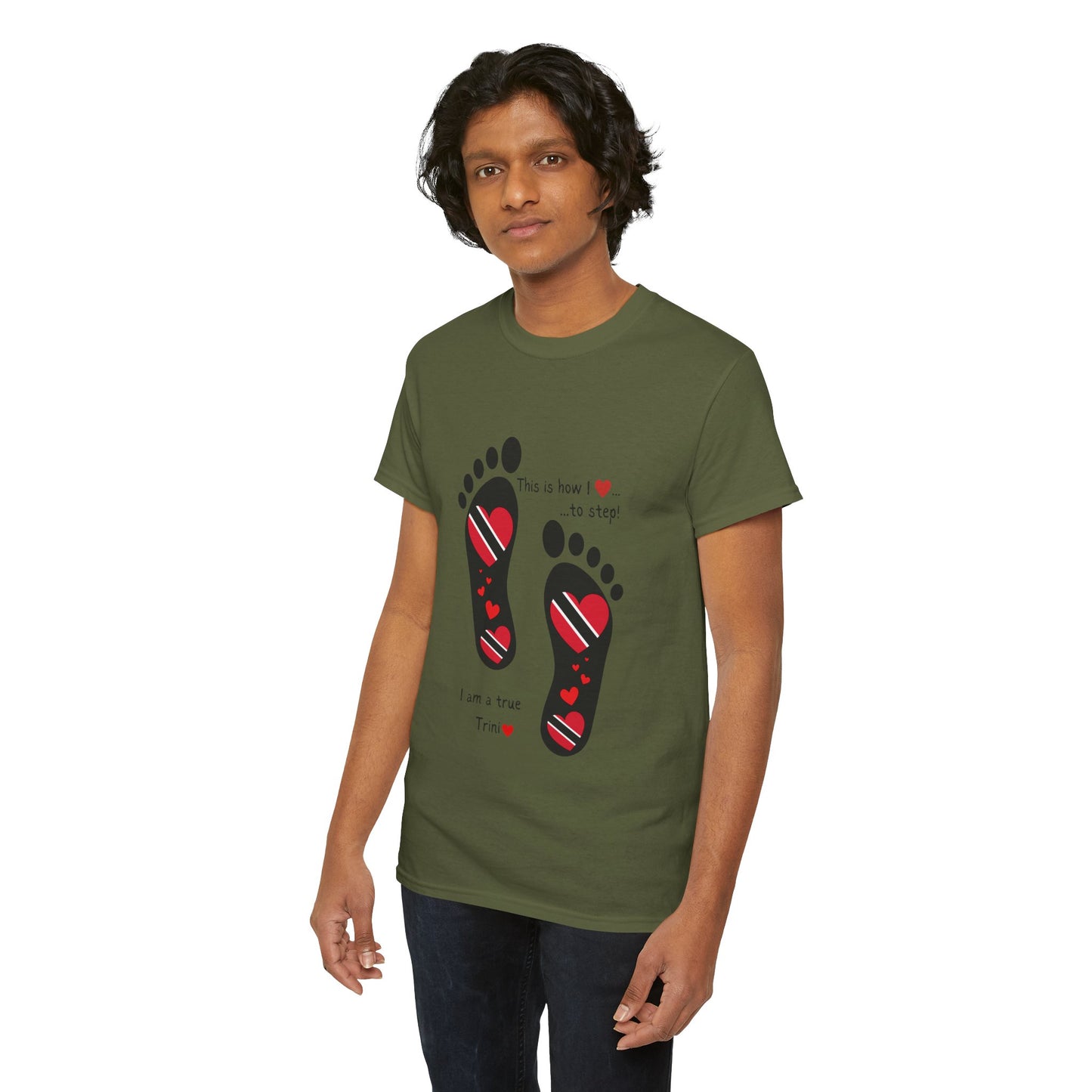 Introducing LoveJustJules's Exclusive Trinidad & Tobago Heart-Shaped Flags Footprint Tee - Trini flags in footprints. Gift Idea.