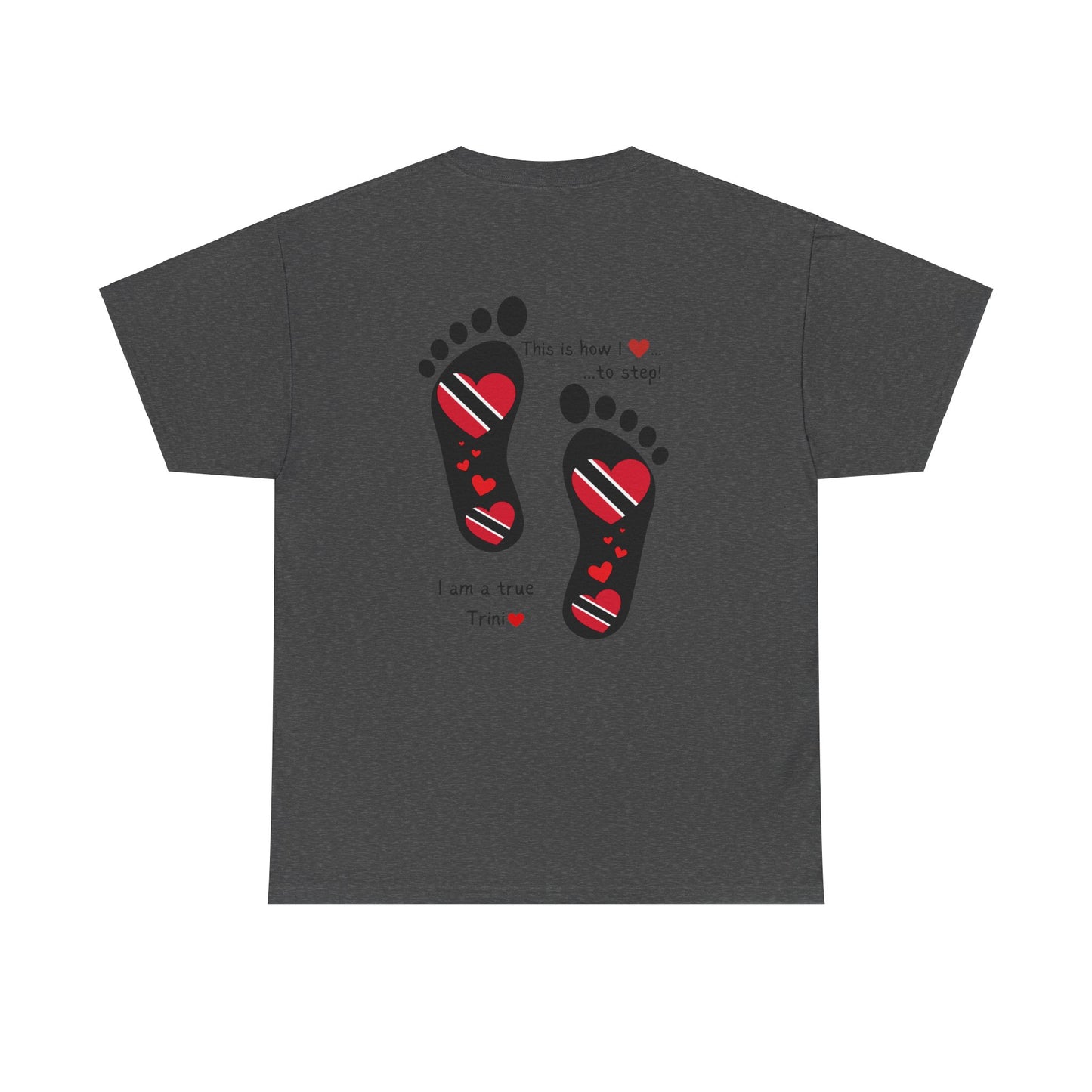 Introducing LoveJustJules's Exclusive Trinidad & Tobago Heart-Shaped Flags Footprint Tee - Trini flags in footprints. Gift Idea.
