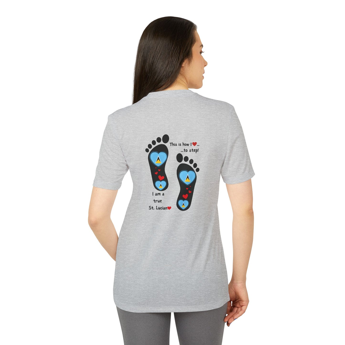 LoveJustJules Heart-Shaped Flag of St. Lucia in Footprints Top - A Fusion of Style, Patriotism, and adidas® Quality